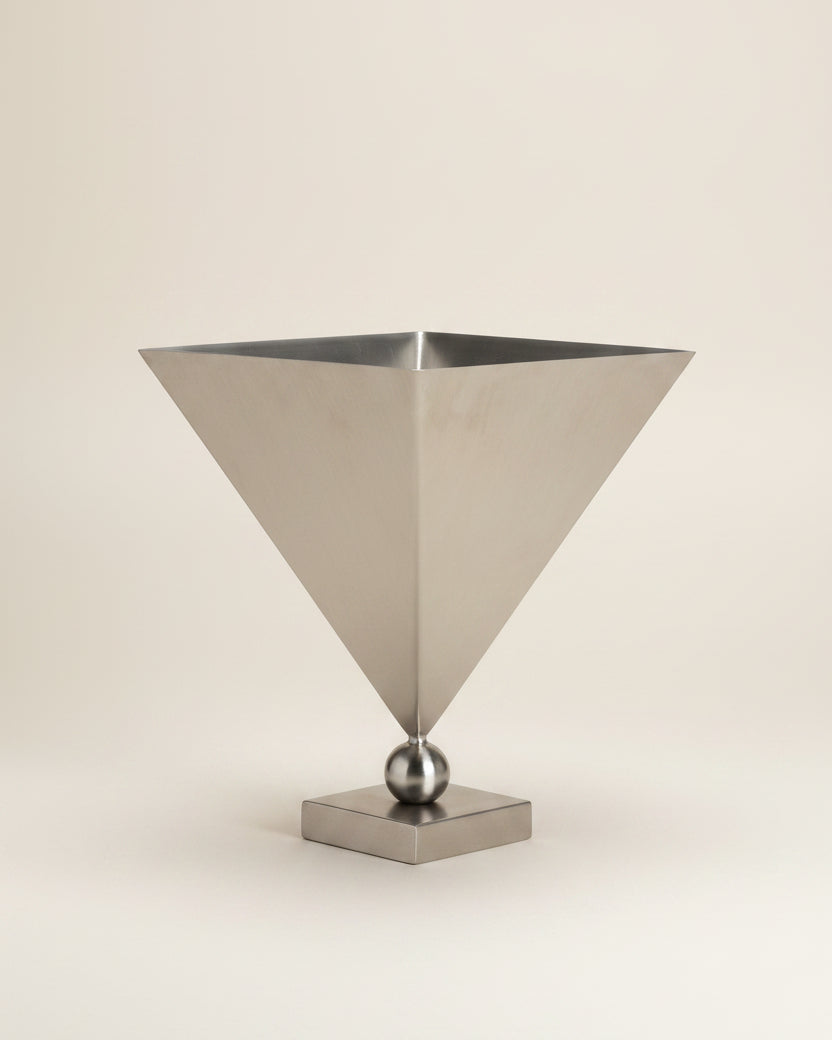 Stainless Steel 'Vasen' Vase — side angle showing geometric design