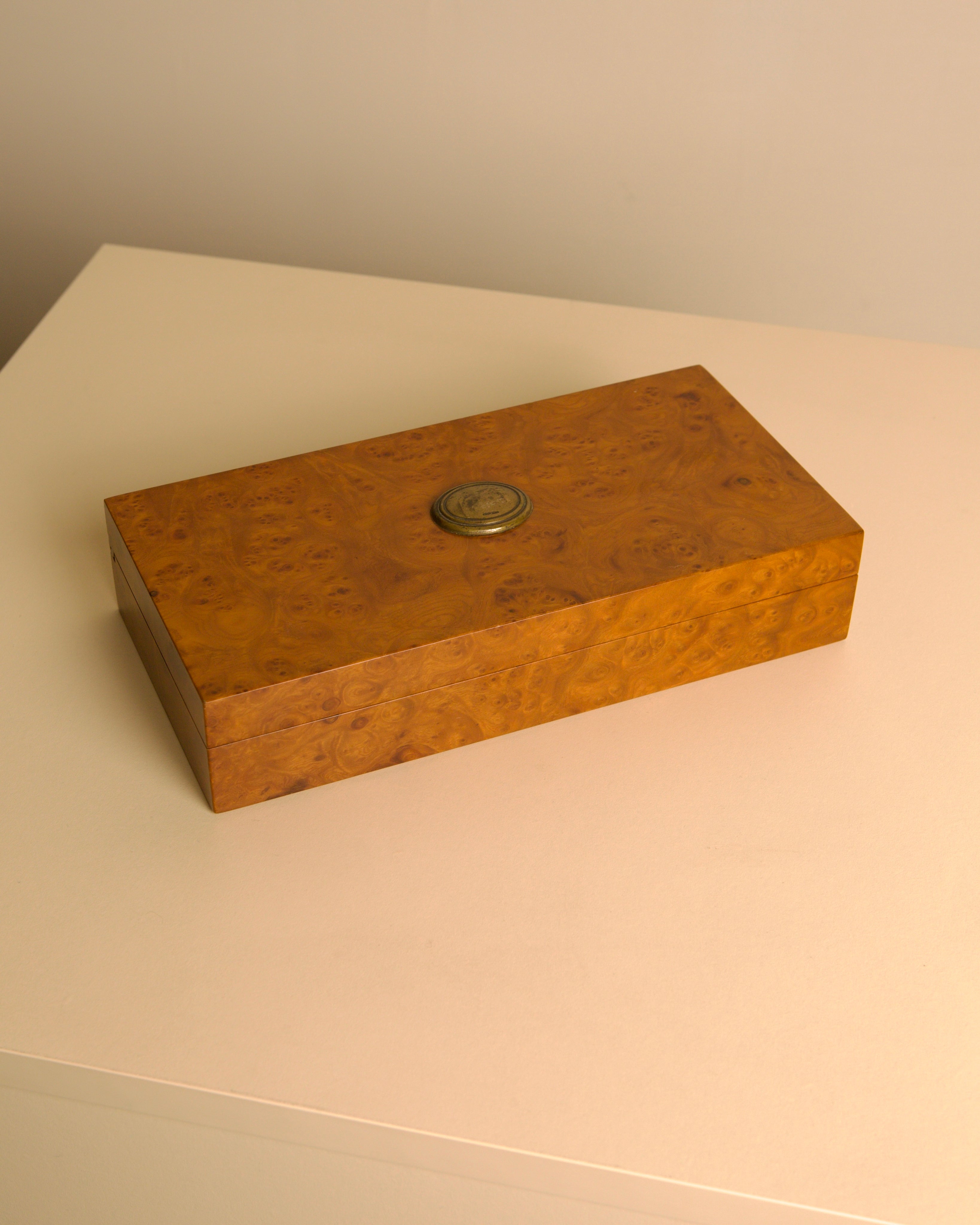 Italian Rectangular Burr Elm and Silver Box, 60s by Treaptyque | The Oblist — handcrafted wood finish