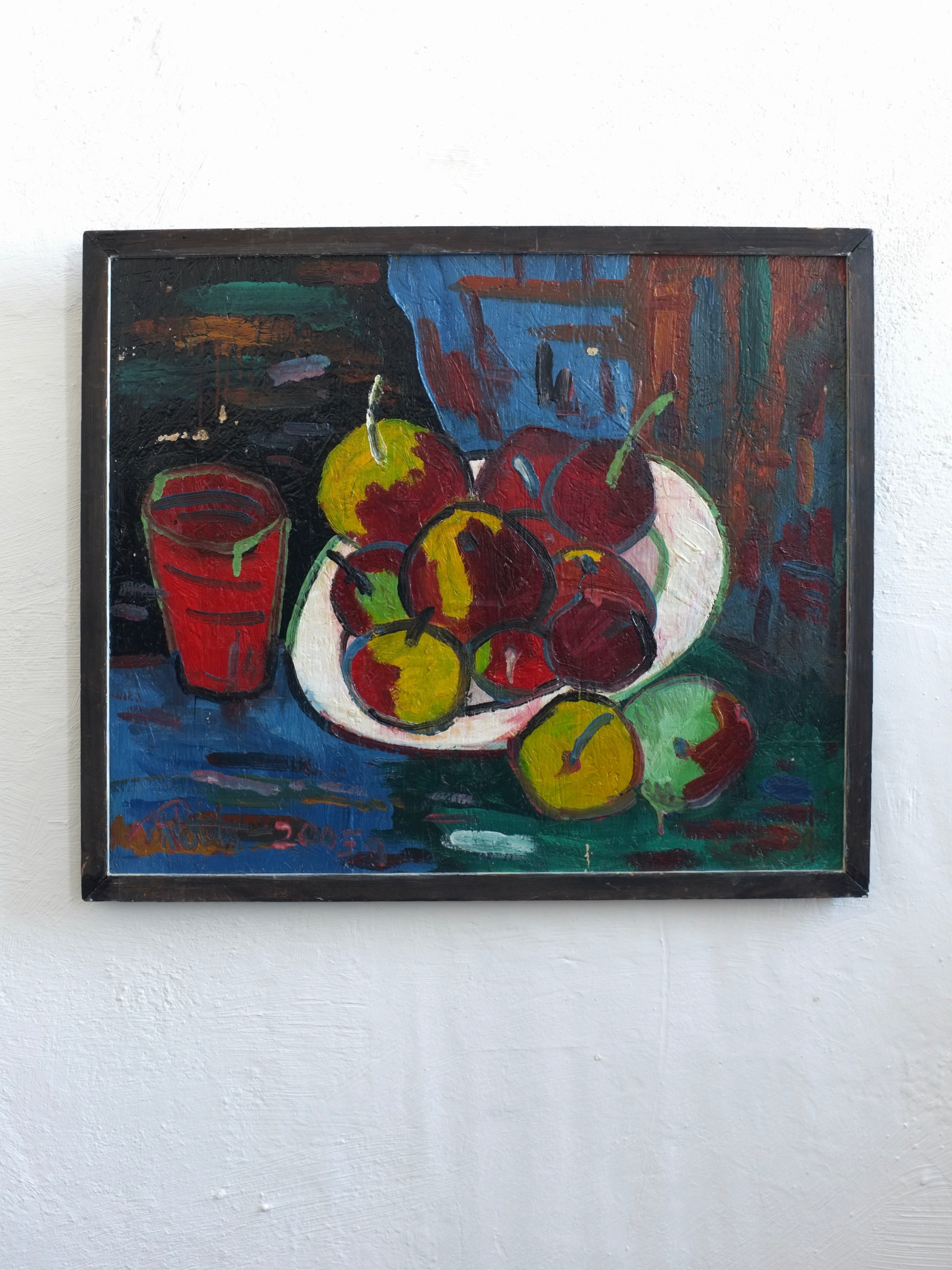 Uldis Rēdelis Still Life Painting "With Red Vessel" | Latvia | 2005 by Veter Vintage | vibrant colors, vintage style