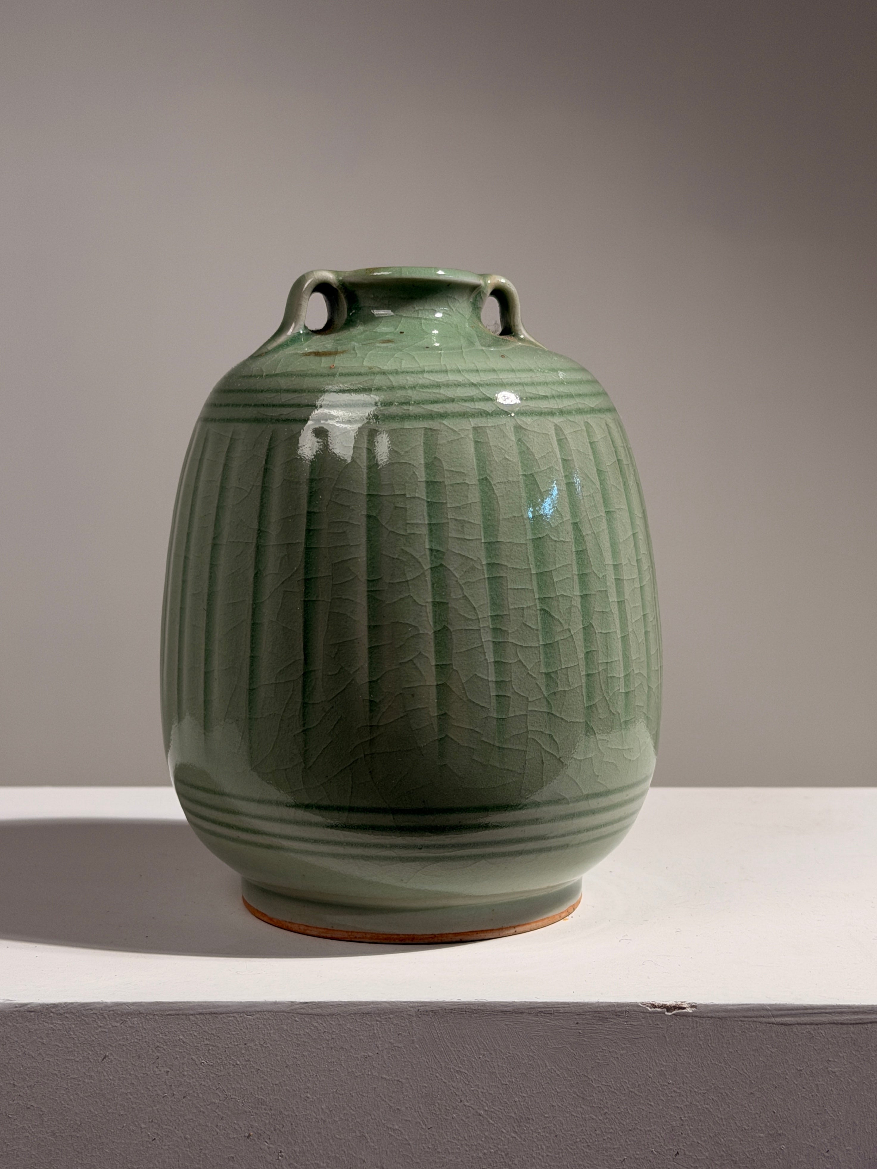 Art Deco celadon vase, France, circa 1920. — detail view