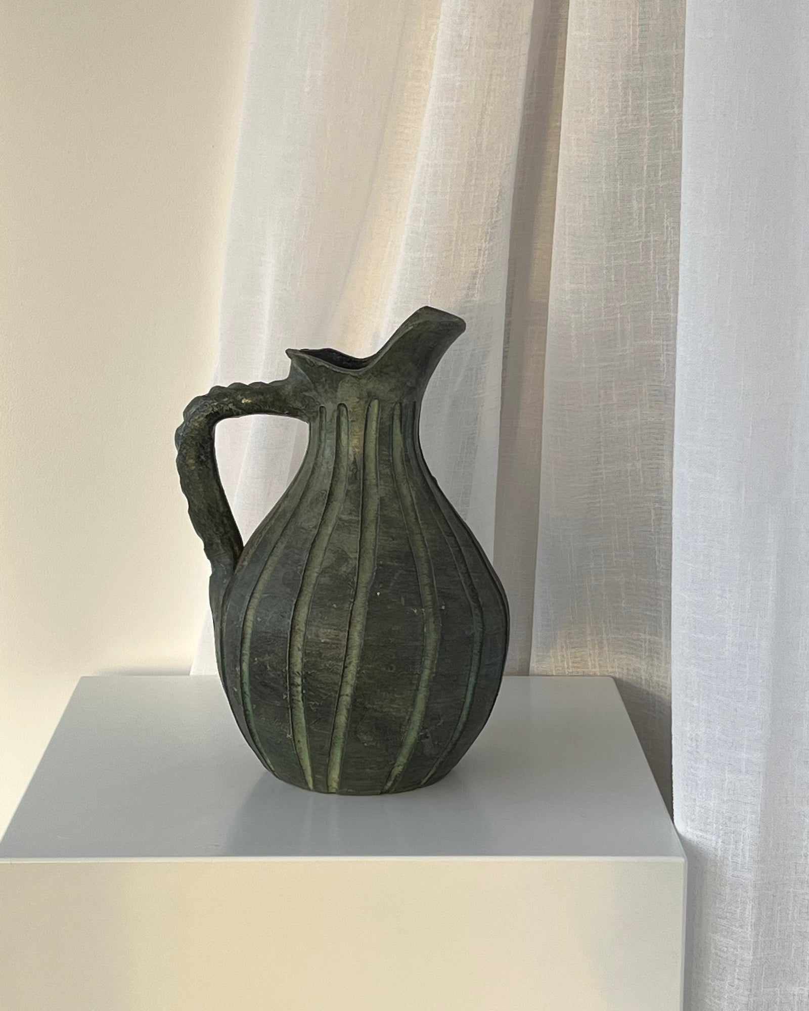 Vintage European Verdigris Lined Jug — detail view