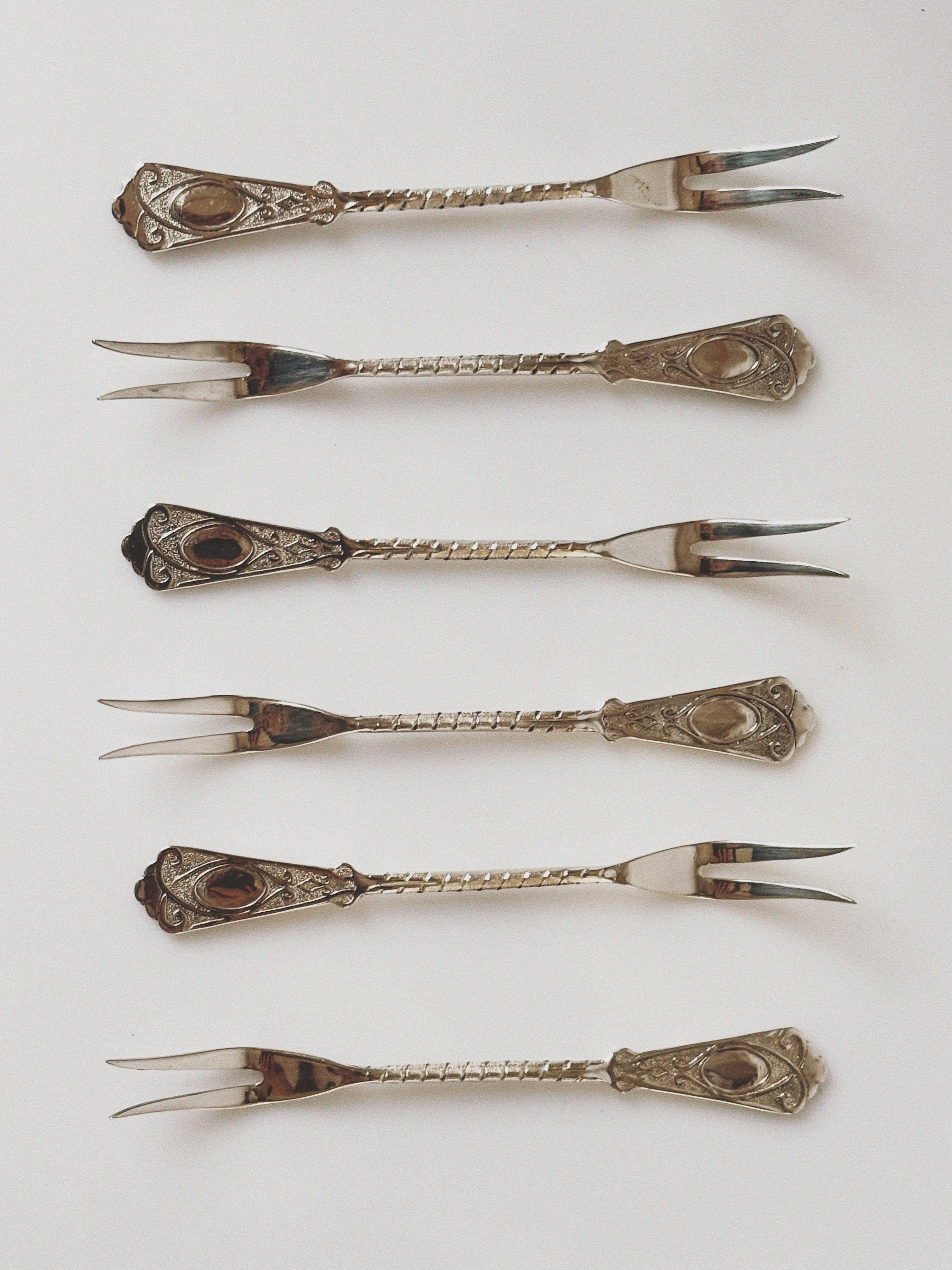 Set of Silver Plated Dessert Forks, 1985 Poland