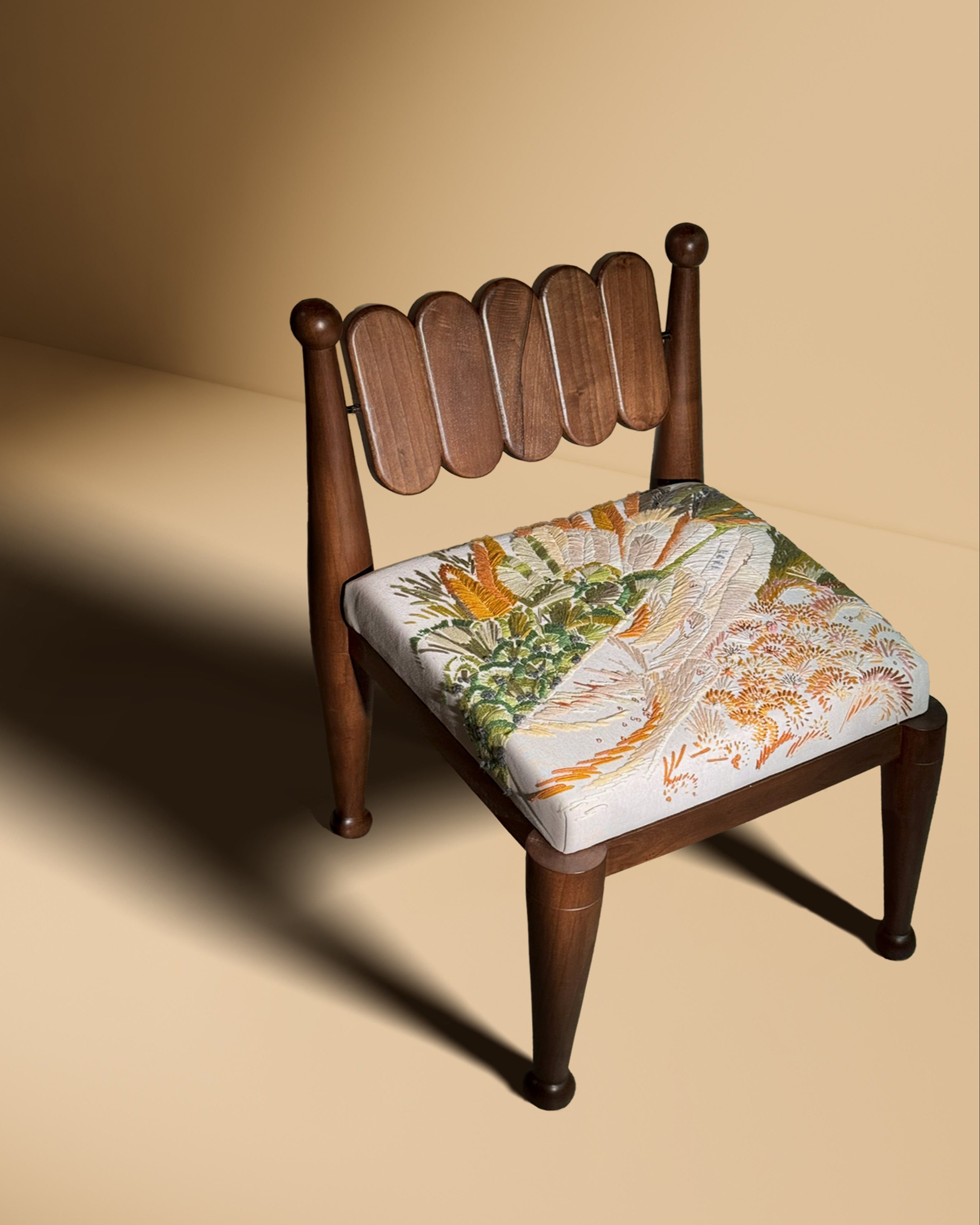 Wood and Fabric and Walnut and Brass Chair - Simorgh II Contemporary Style
