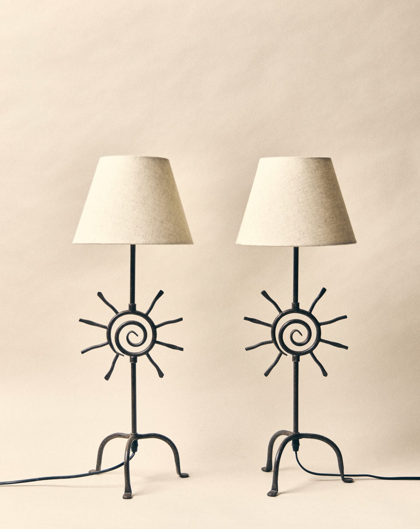 Bari' Duo Table Lamp by SÒLER | The Oblist — metal base, neutral fabric shade