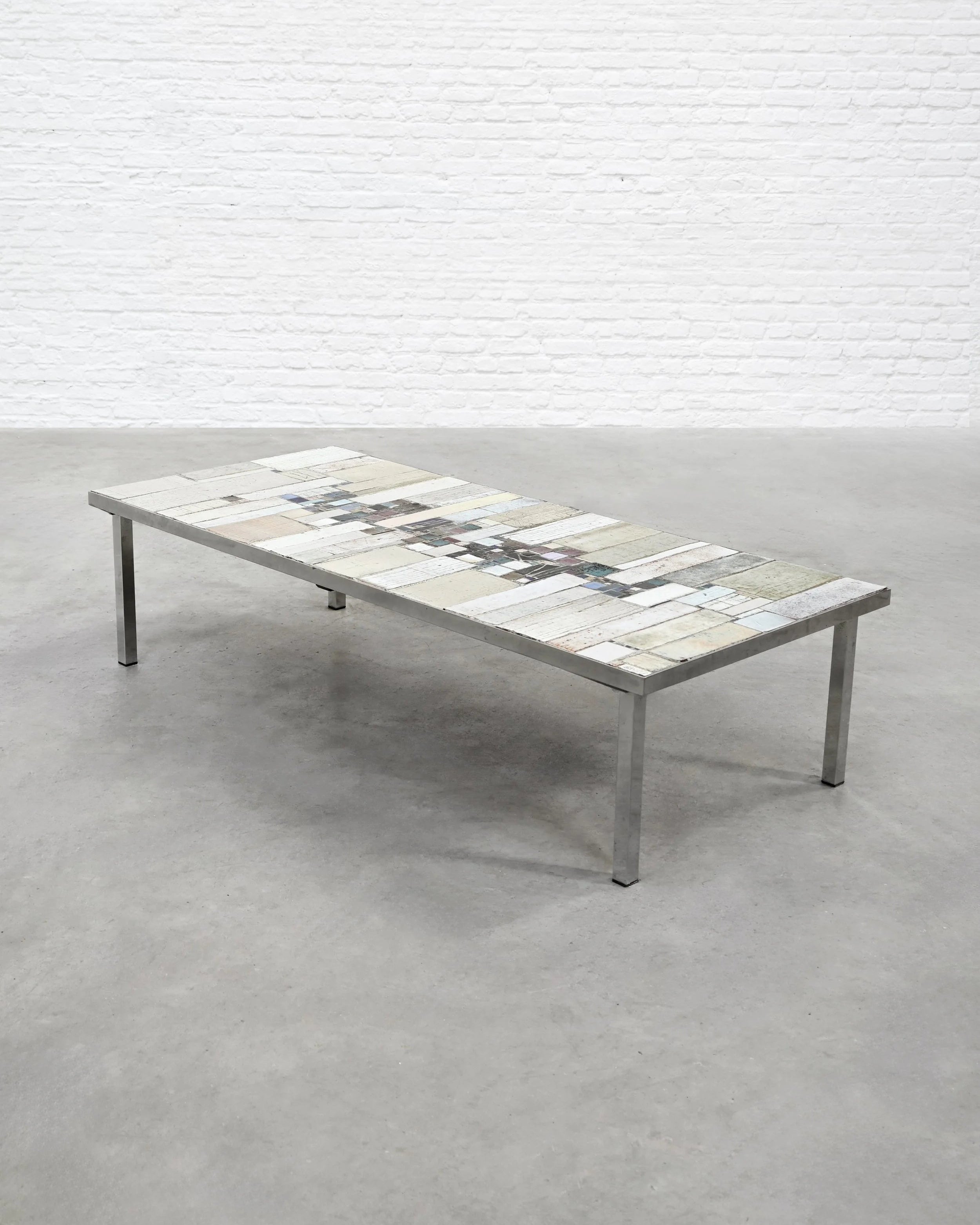 Brutalist Coffee Table by Pia Manu by Introverso | The Oblist — metal frame, mosaic top