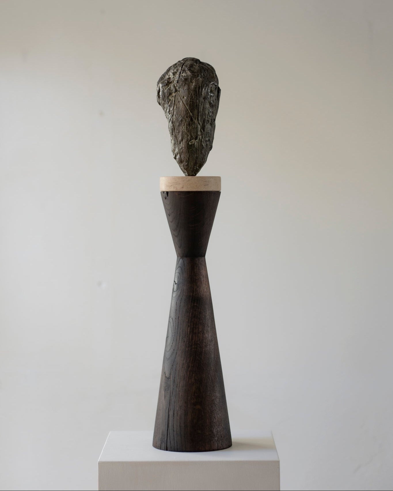Standing Head | Bronze, Stone & Oak Sculpture