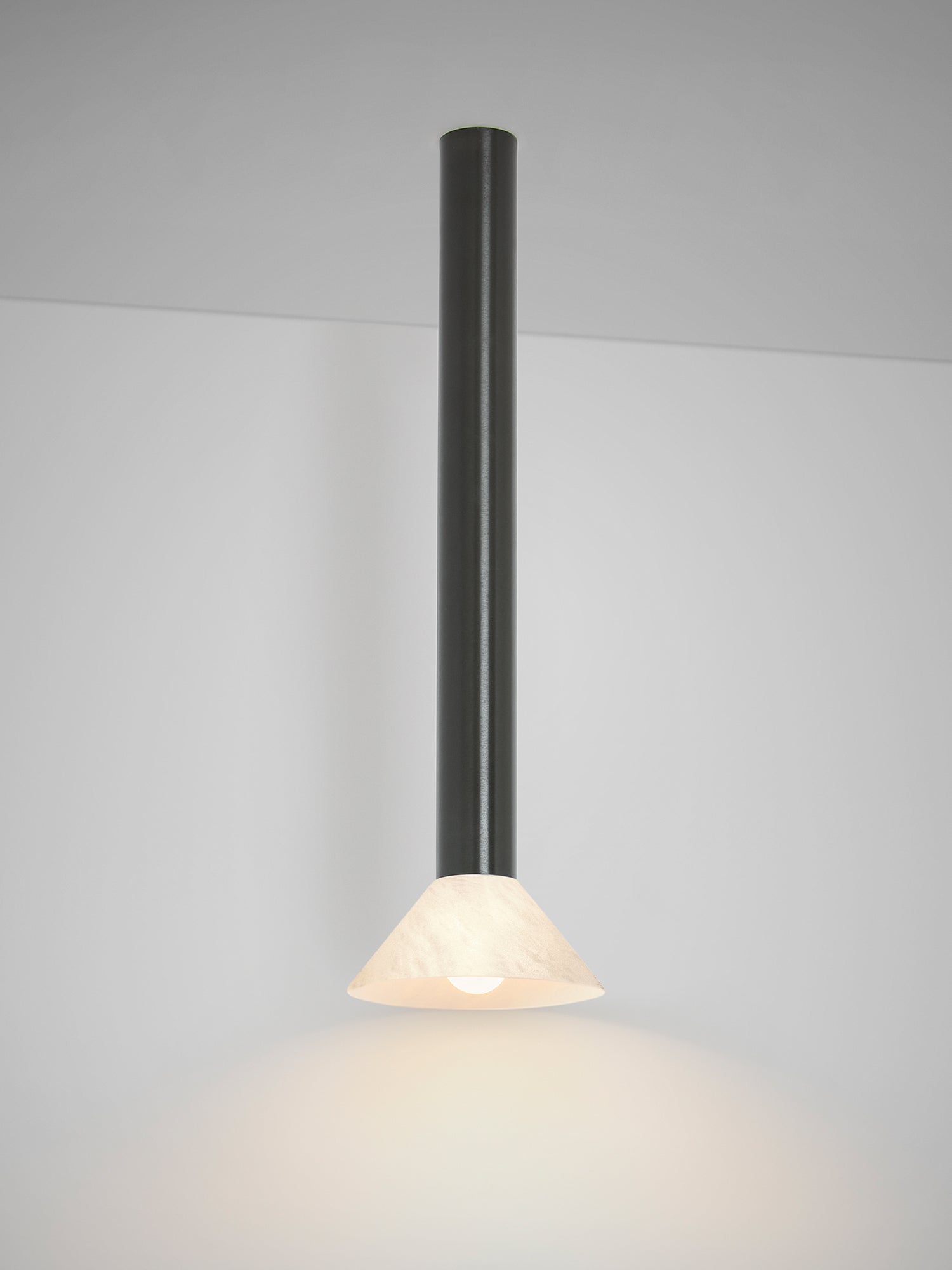 TORRES Pendant Tall - Flush Mounted — side angle showing white shade and black stem