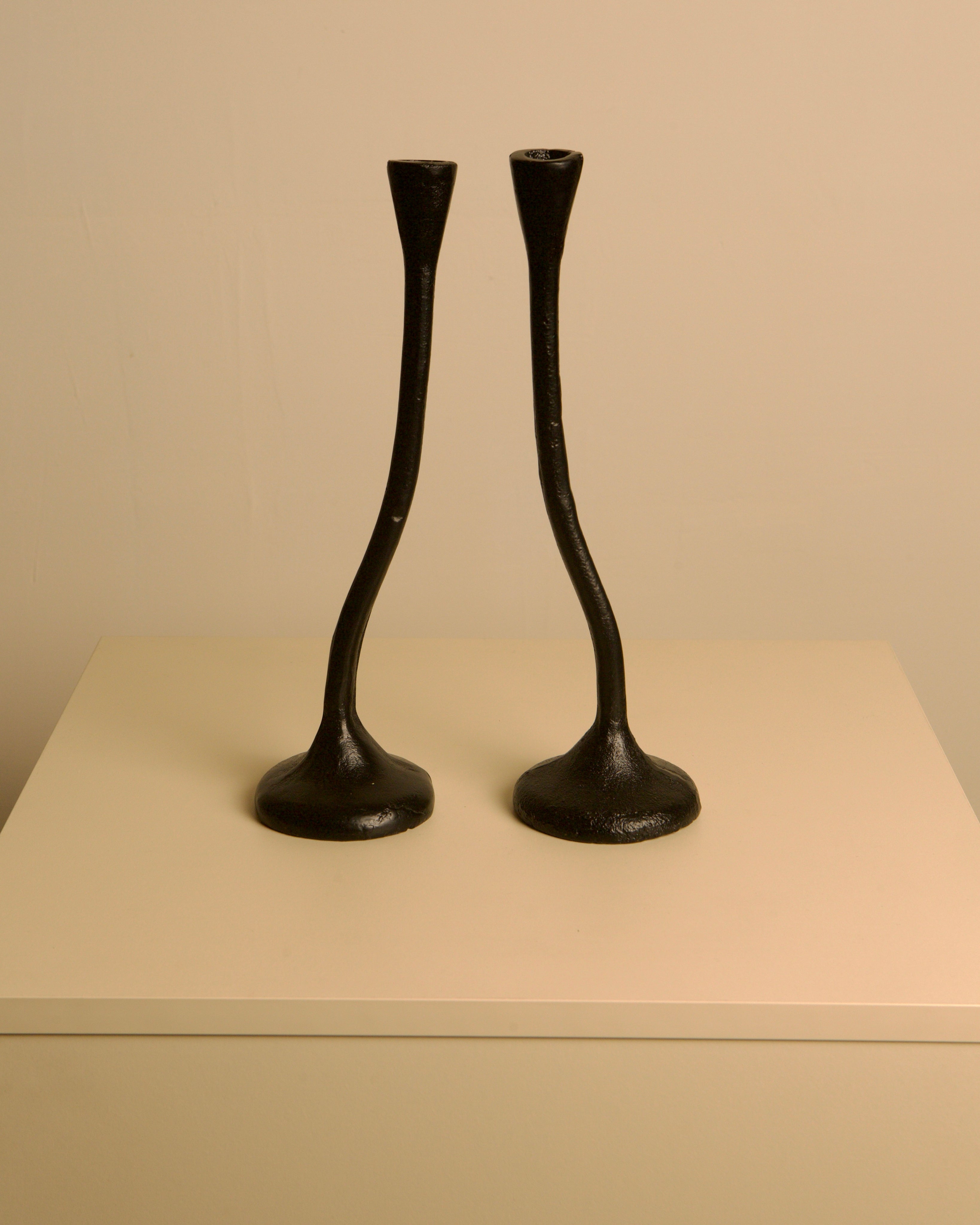 Pair of "Torsadé" Candleholders in Black Cast Aluminum by Treaptyque | The Oblist — vintage black aluminum design