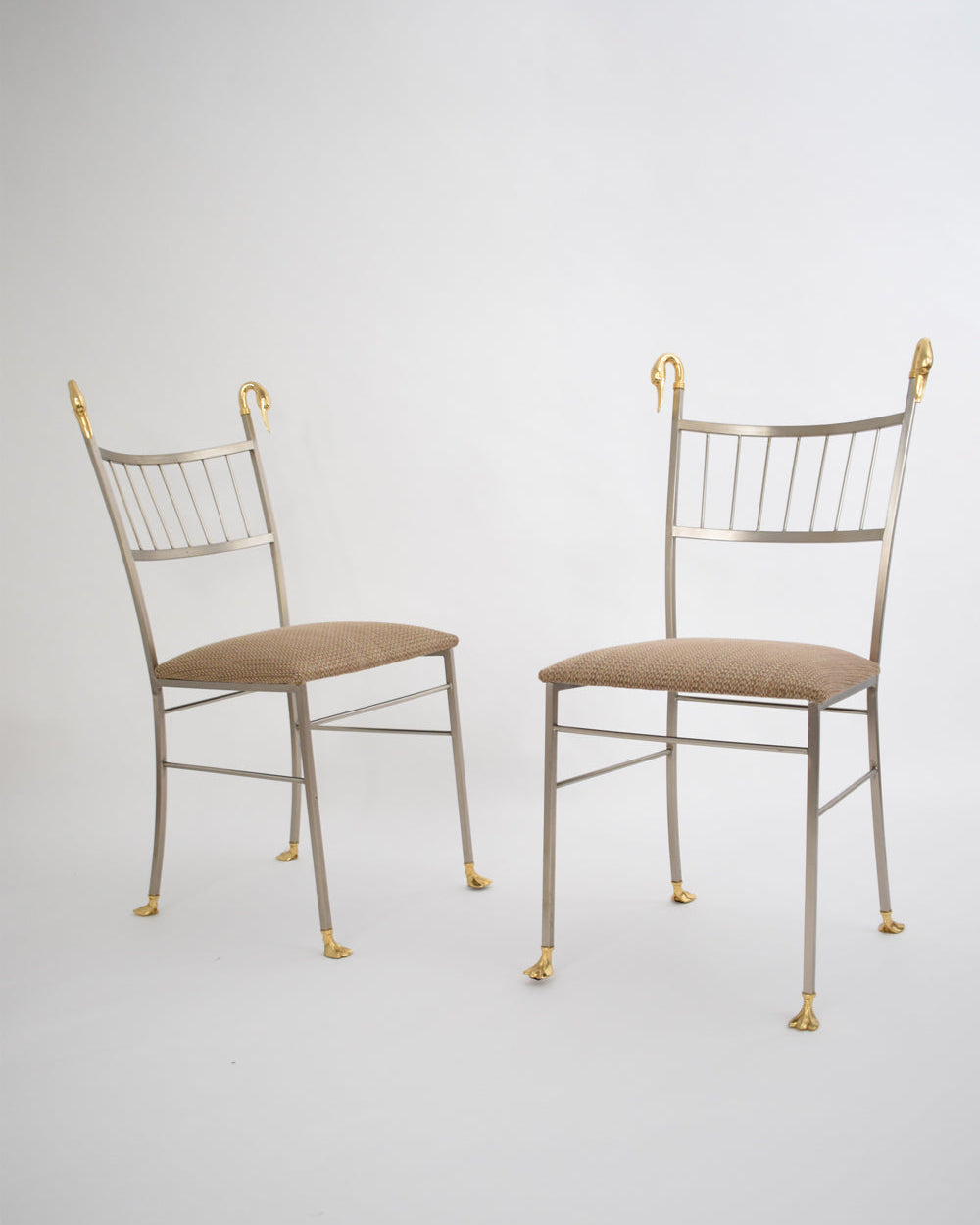 Pair of Swan Chairs by Barracuda Interiors | The Oblist — metal frame, beige upholstery