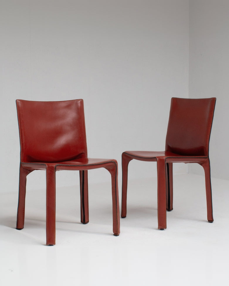 Mario Bellini Cab Chairs for Cassina in Red Leather by Malata Antwerp | The Oblist