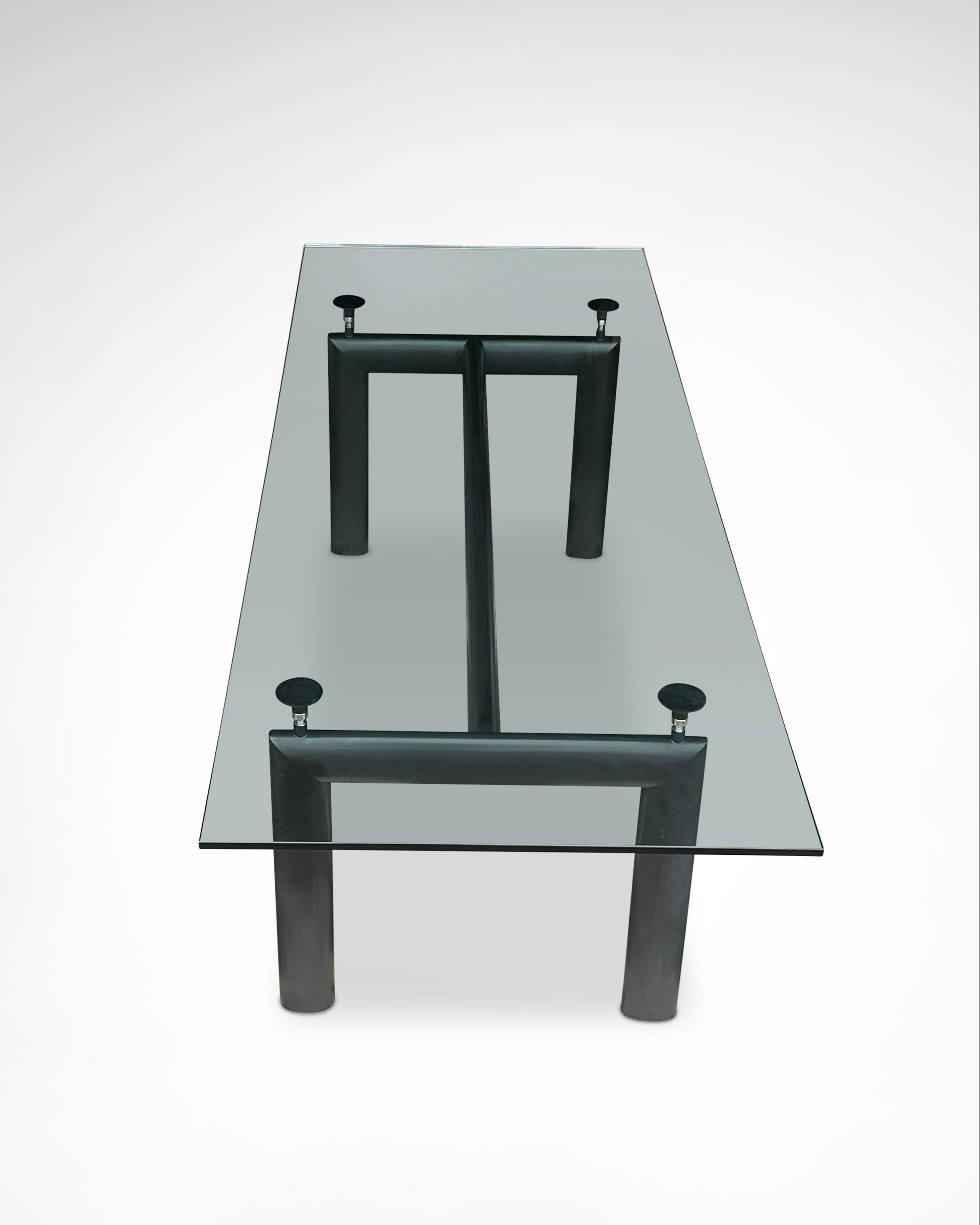LC6 Dining Table by Le Corbusier et al. for Cassina 1990s | The Oblist — glass top, metal base