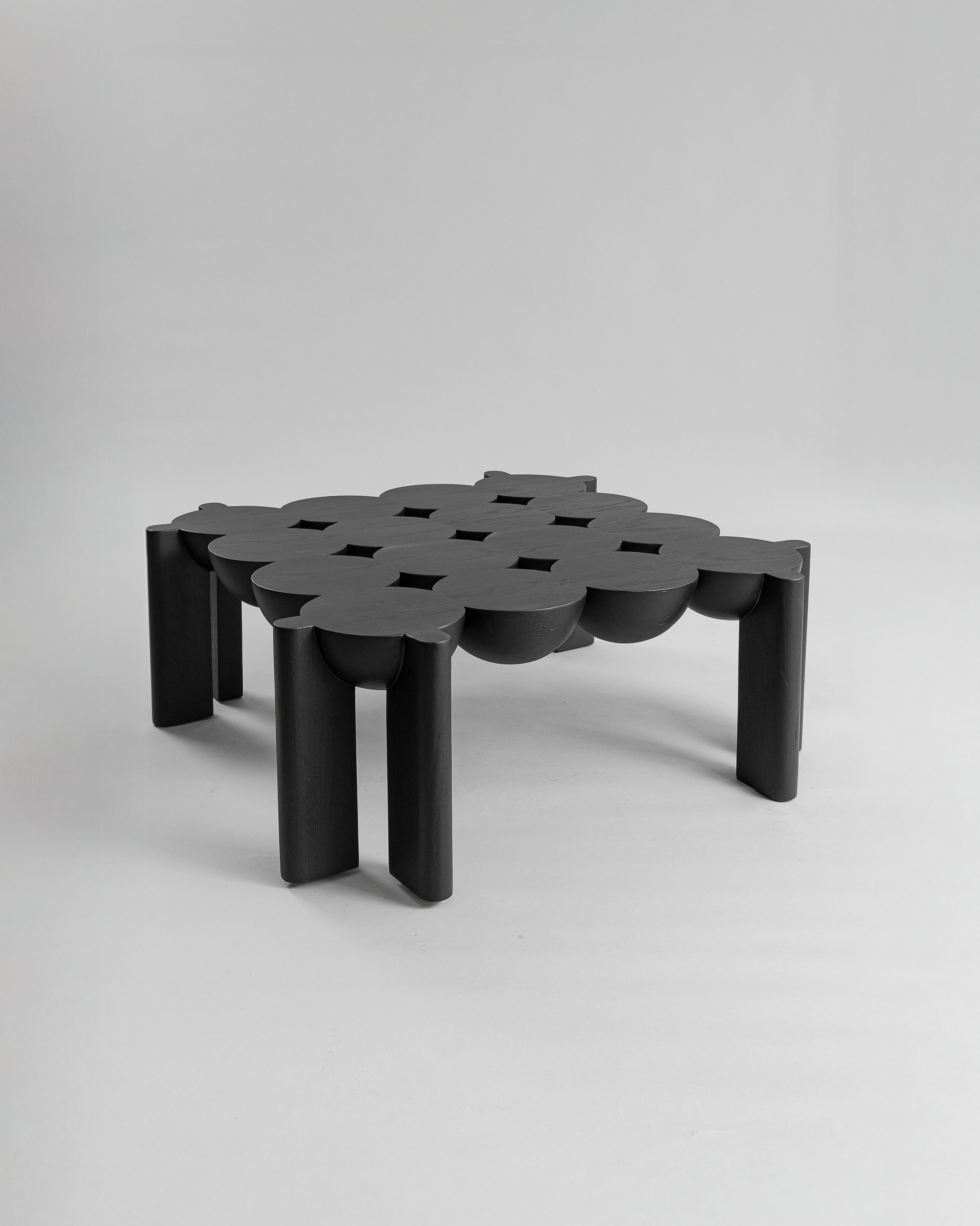 BLEO Large Oak Coffee Table — back view highlighting dark wood finish
