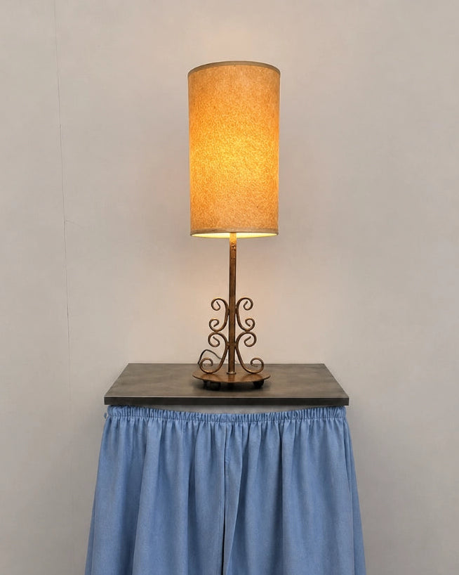 1960s French Vintage Brass & Fiberglass Table Lamp — detail view