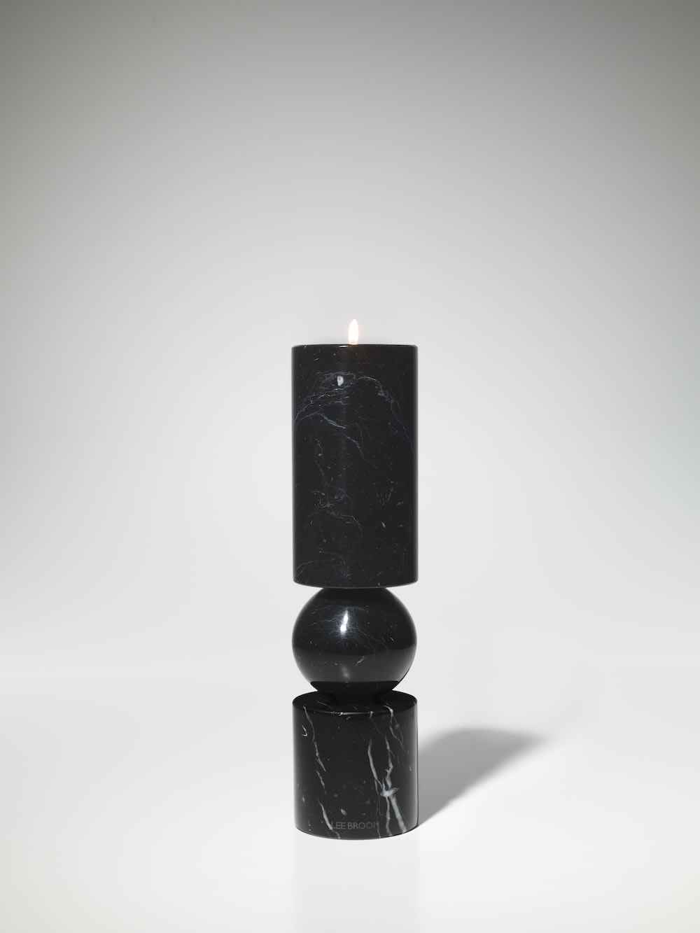 Fulcrum Candlestick Black Marble — side angle