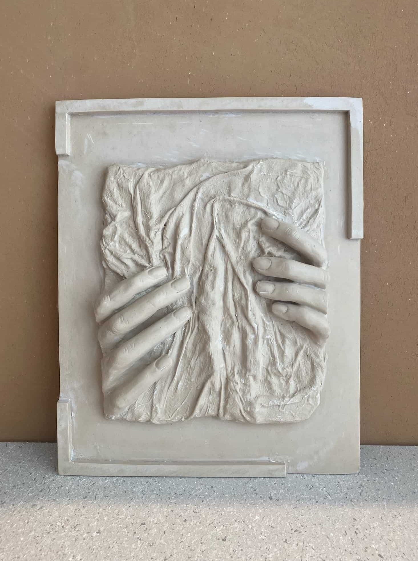 Contemporary Abstract Wall Sculpture in Resin and Stone – No. 22 by Marcela Cure | The Oblist — textured beige resin hands