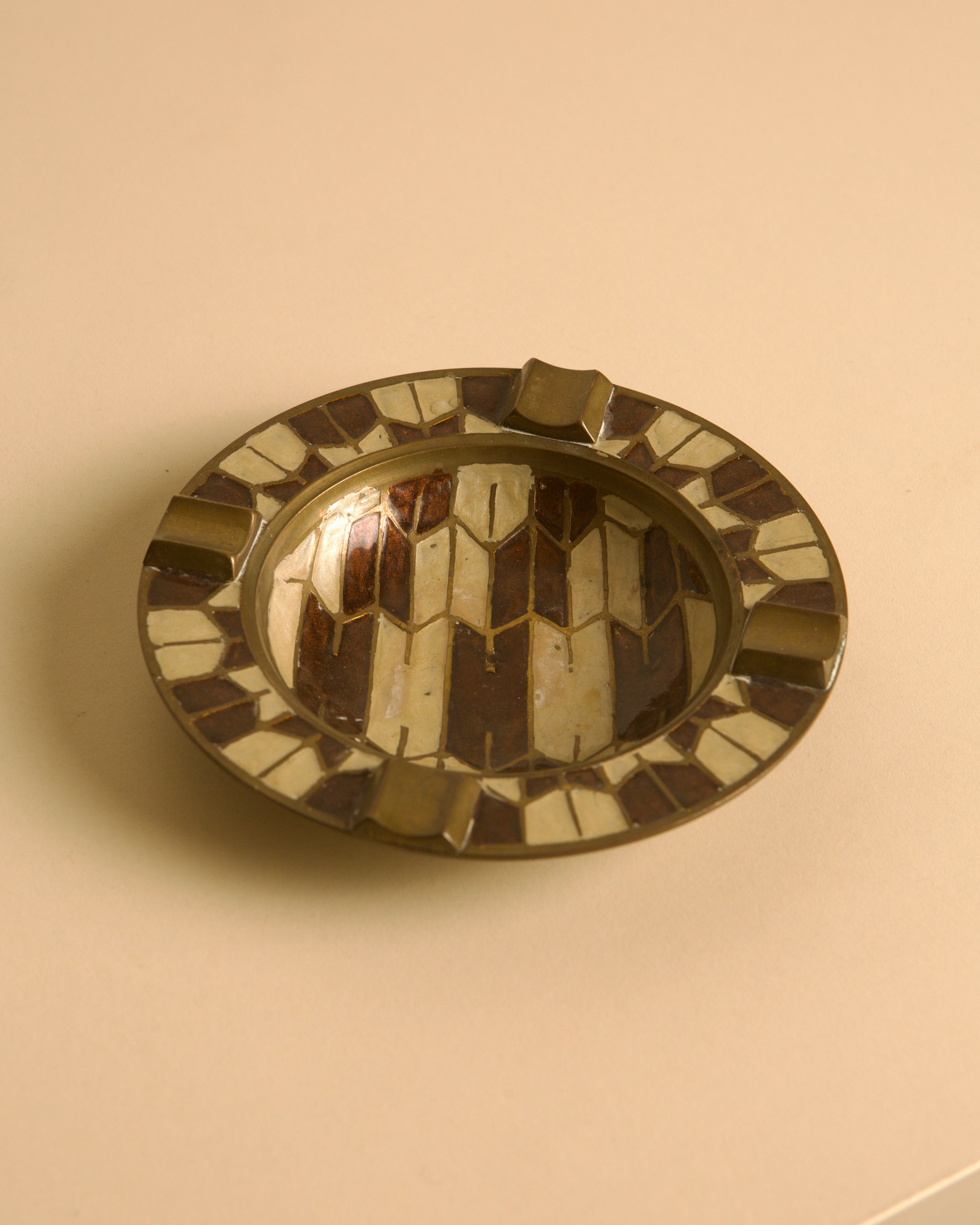 50's Brass Ashtray with Enameled Patterns by Treaptyque | The Oblist — vintage brass design