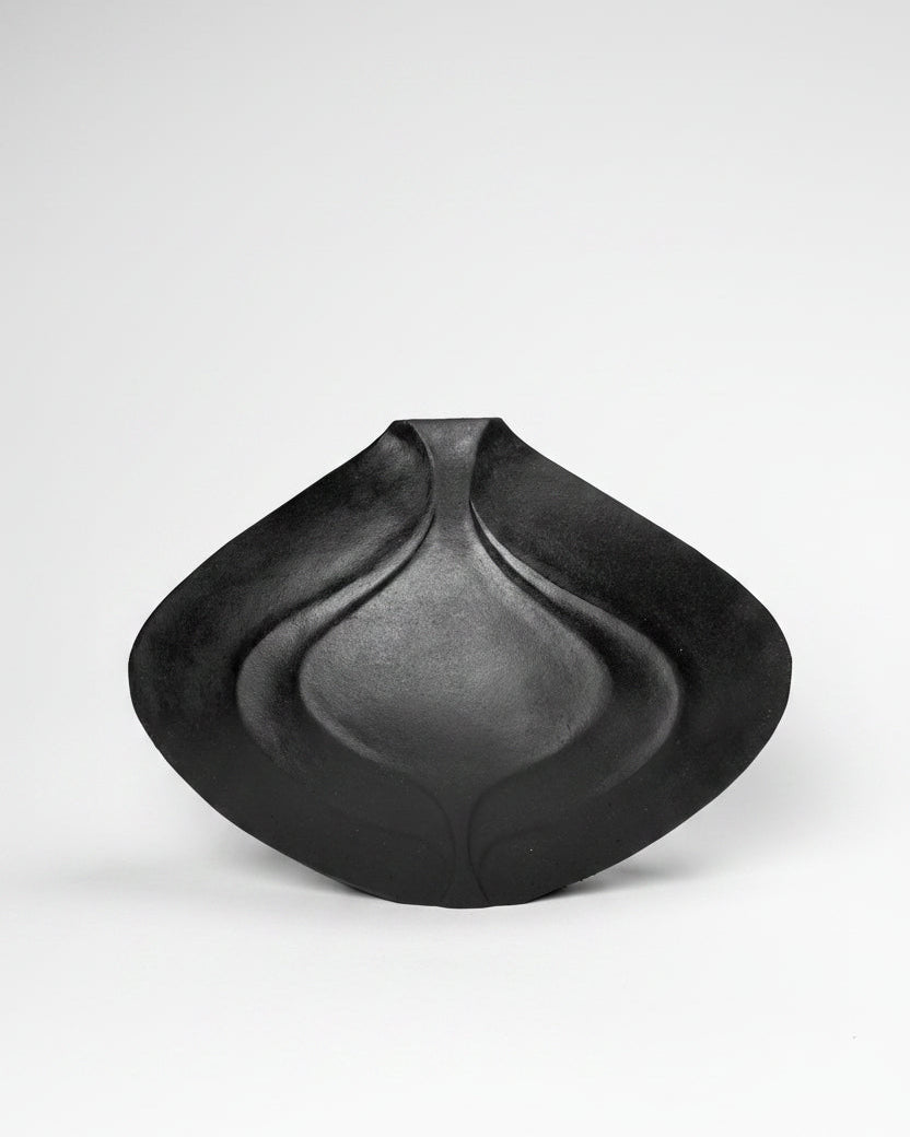 Nami - Modern Vessel in Black Stoneware Clay by Beverly Morrison - Sculptor | The Oblist