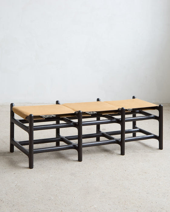 Lyndoe Bench in Solid Wood and Leather