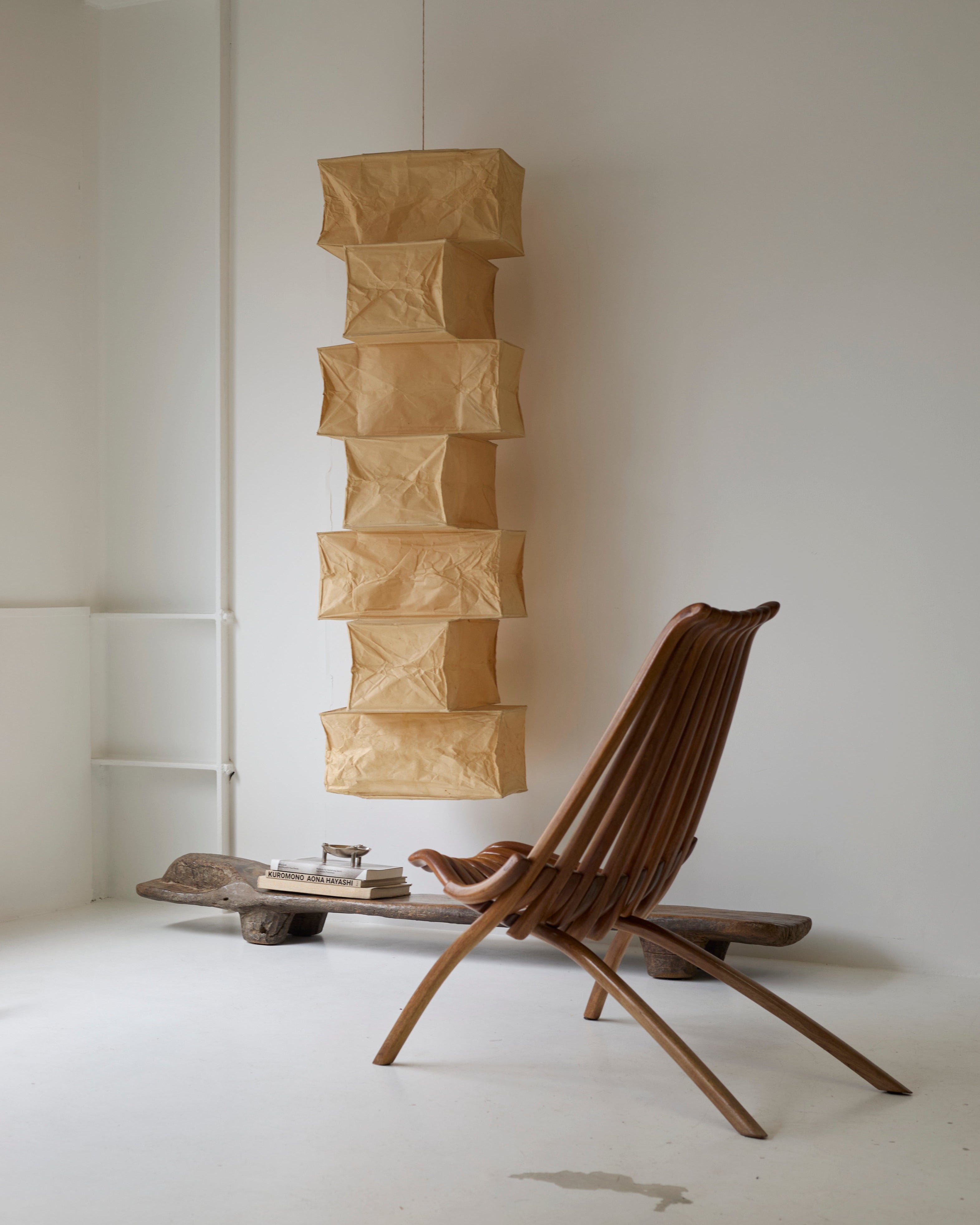 Rare Early Isamu Noguchi Akari 30P Pendant Light Sculpture Circa 1971 by DIG IN JAPAN | The Oblist — handmade paper, warm bei