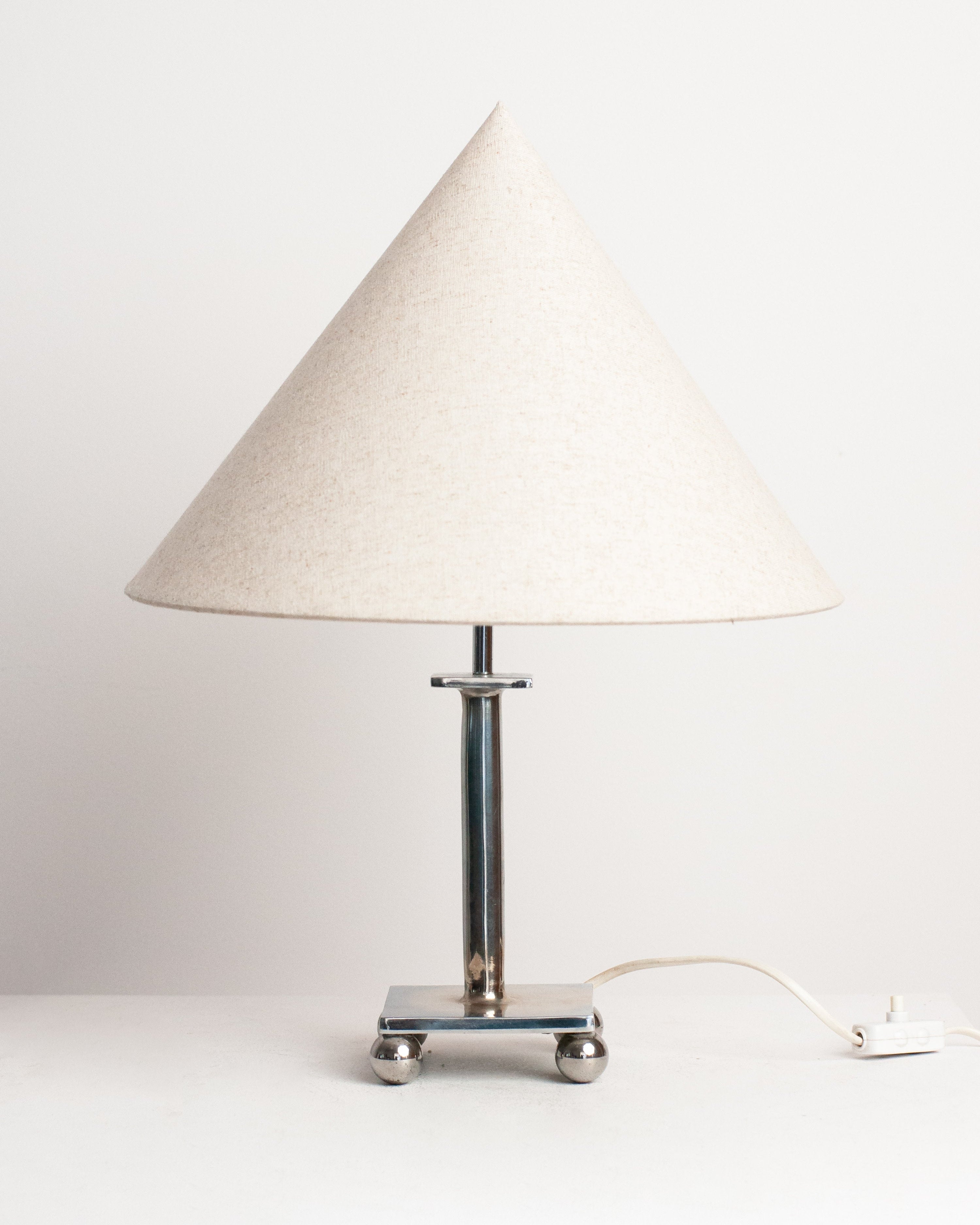 Vintage Chrome Table Lamp with Linen Shade | Postmodern Desk Lamp | Minimalist Chrome Ligh by Studio Ecubed