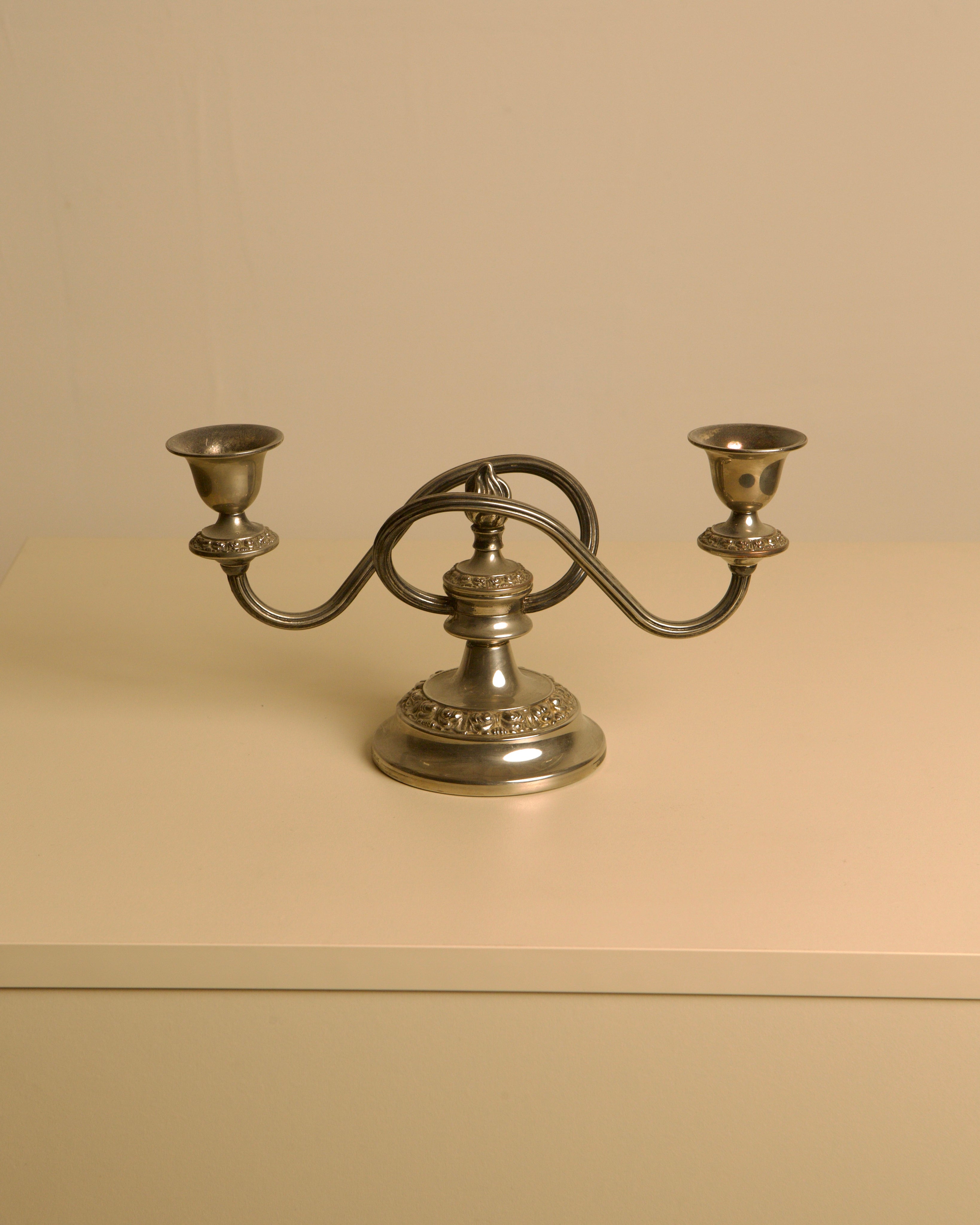 Italian Art Deco Metal Candleholders, 1930s by Treaptyque | The Oblist — vintage silver finish