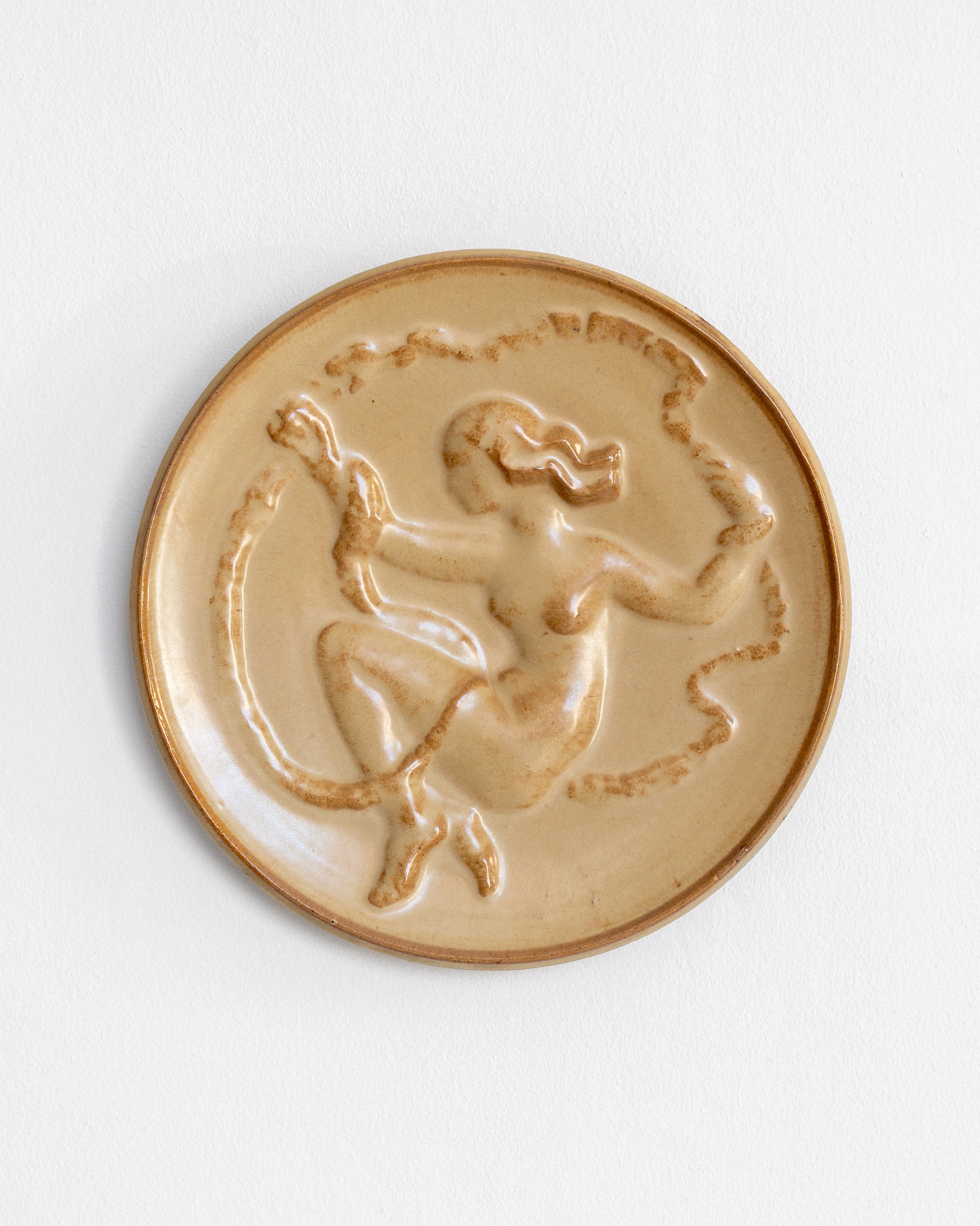 Large Art Deco Wall Plate by Wäinö Aaltonen | The Oblist — beige ceramic design