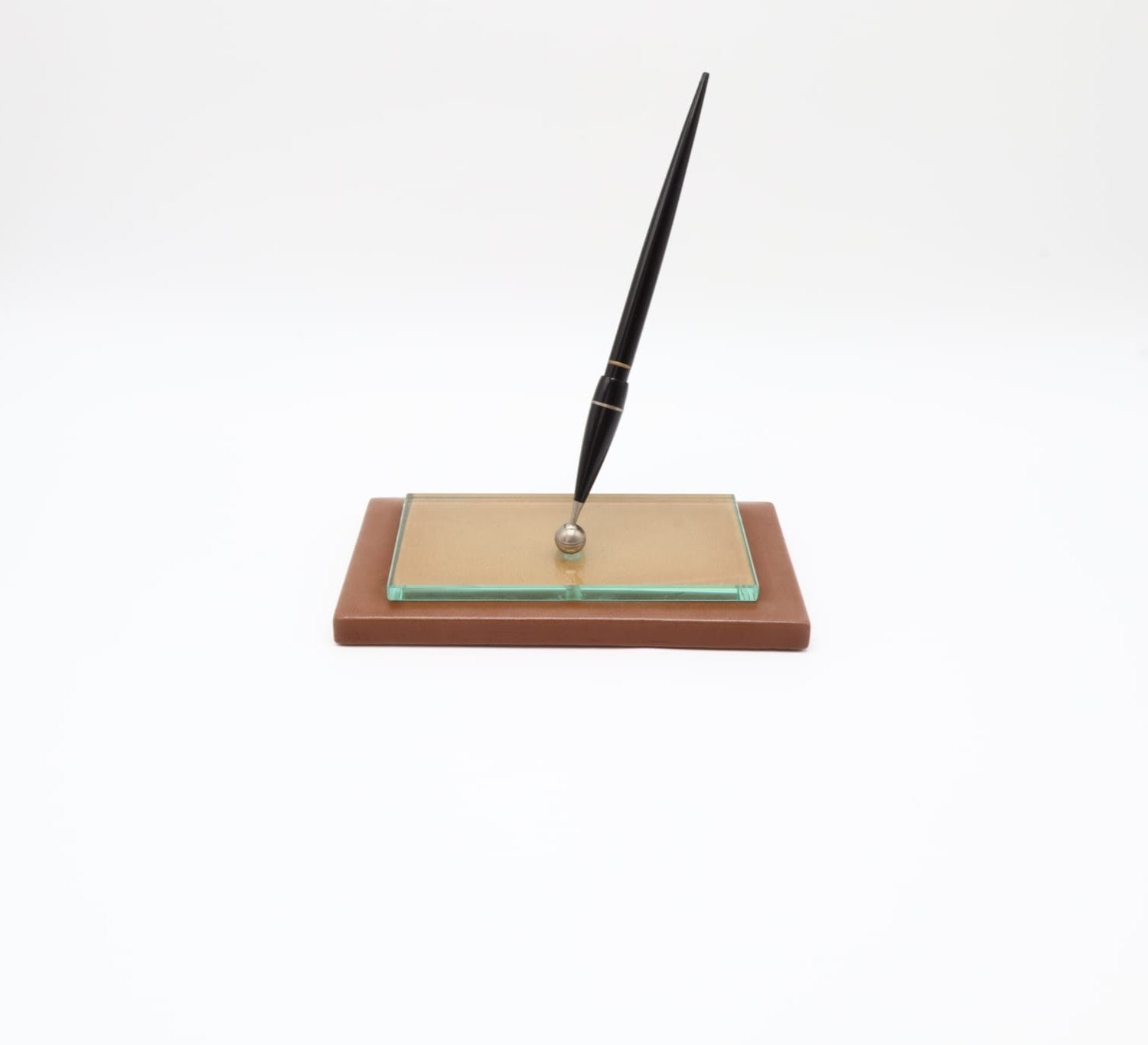 Mid-Century Glass and Leather Desk Pen Set – Italy, 1950s-1960s by Forma Finds | The Oblist