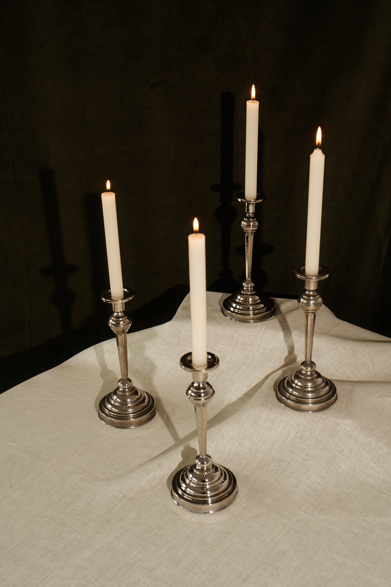 Set of 4 Stainless Steel Candlesticks — detail view