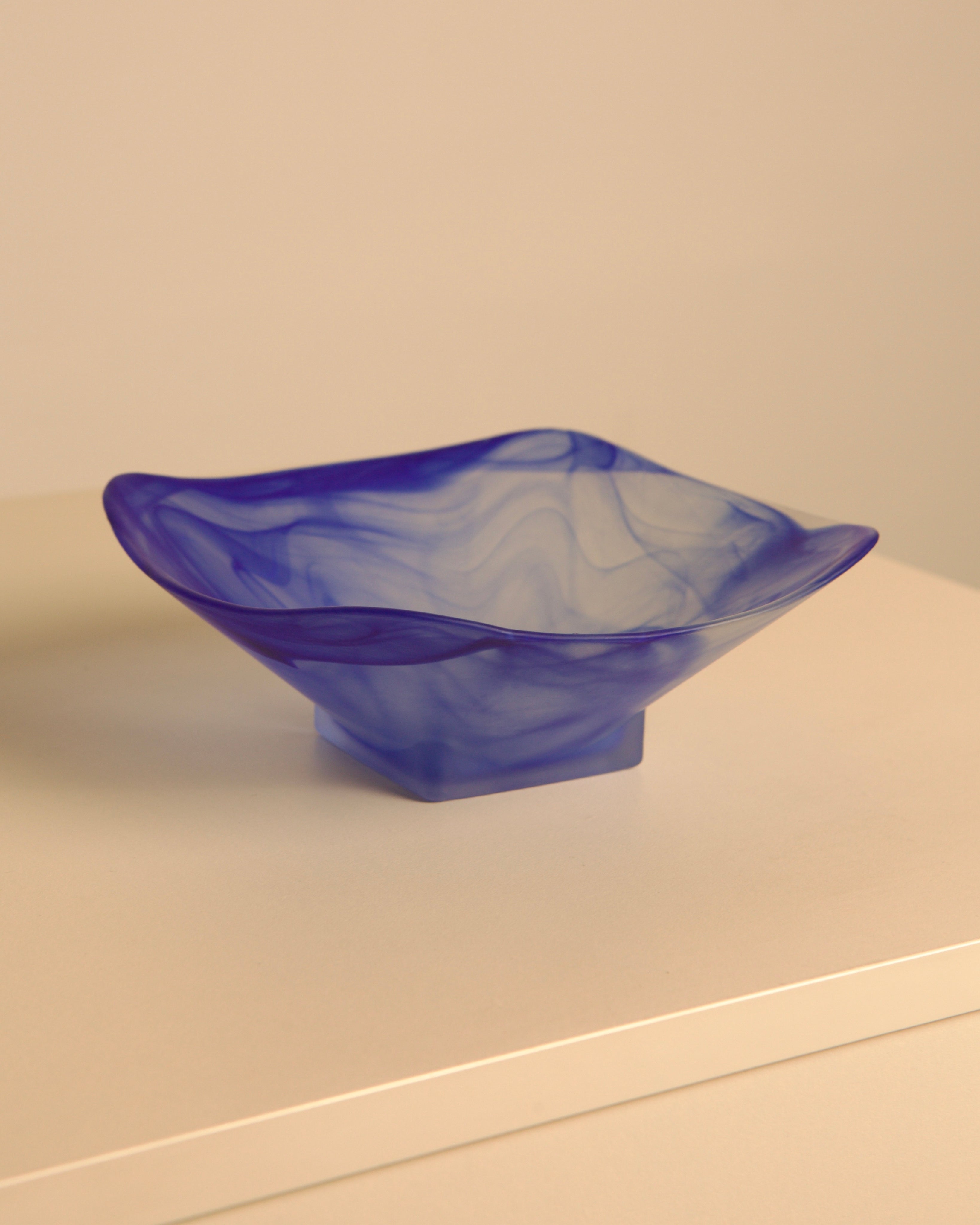Murano blue opalescent glass bowl "Ghost" 1980's — side angle