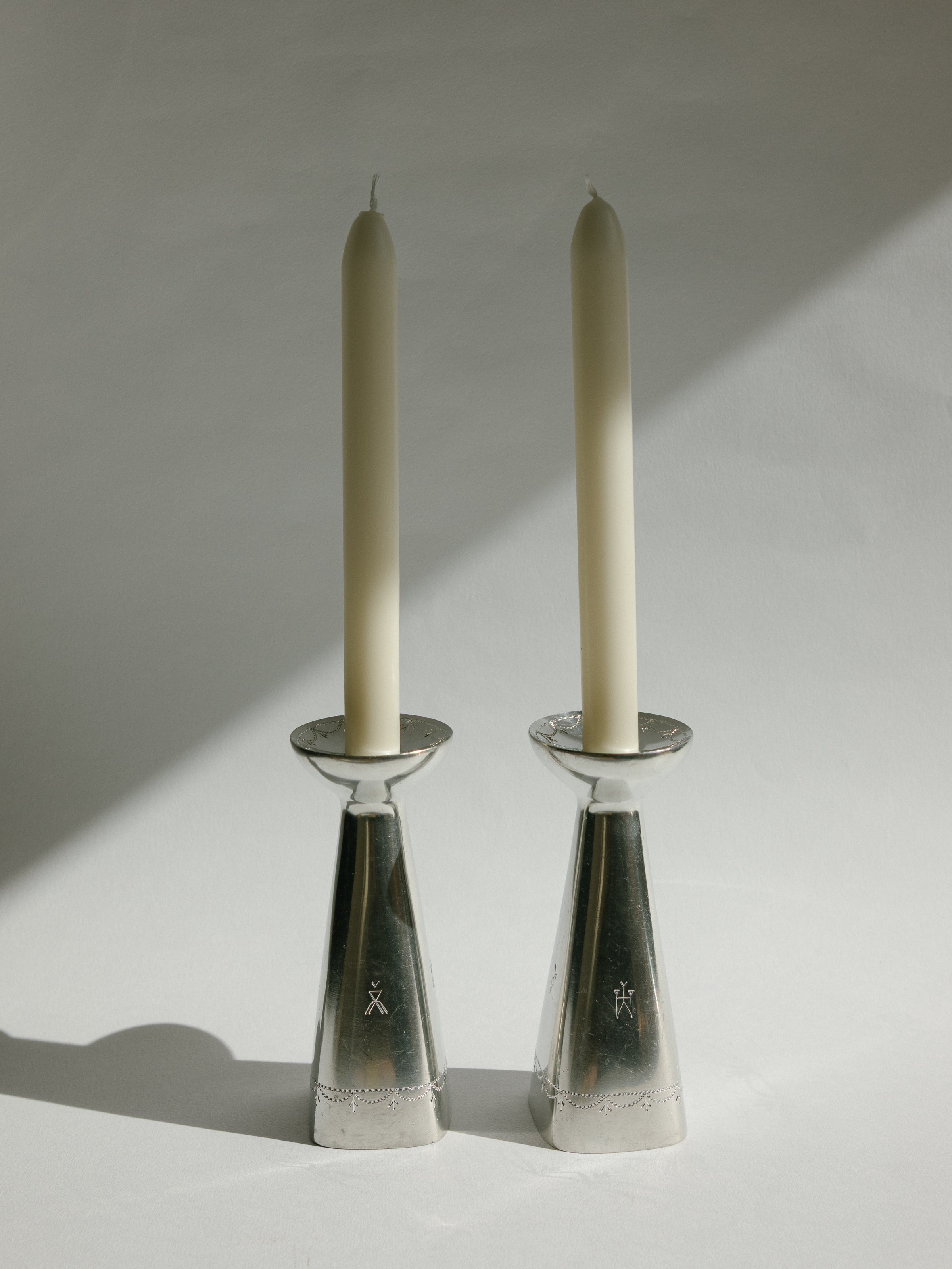 Charming Pair of Pewter Candlesticks by Brødrene Mylius - Norway c. 1960s by Trove Paris | The Oblist