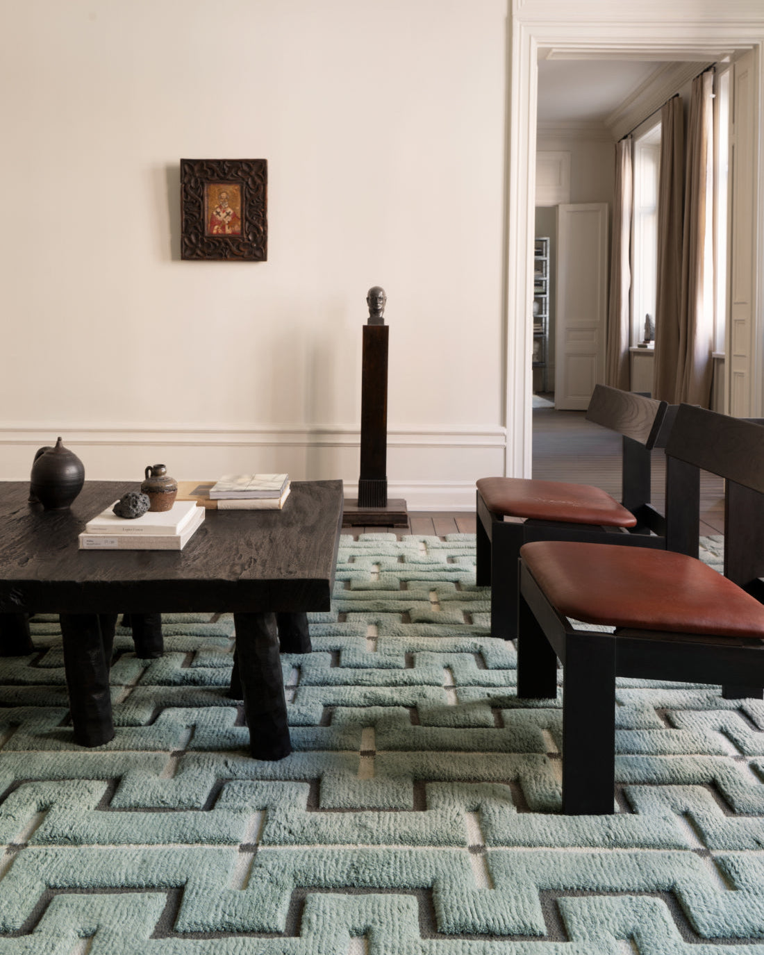 'Johanna' Handwoven Rug in New Zealand Wool, Sage — detail view