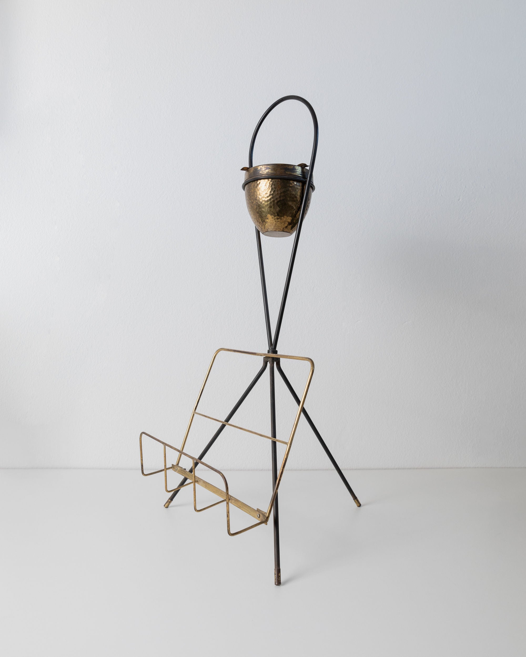 Brass Magazine Rack and Ashtray 1960s by Bottega Jacobs | The Oblist — vintage brass and black metal