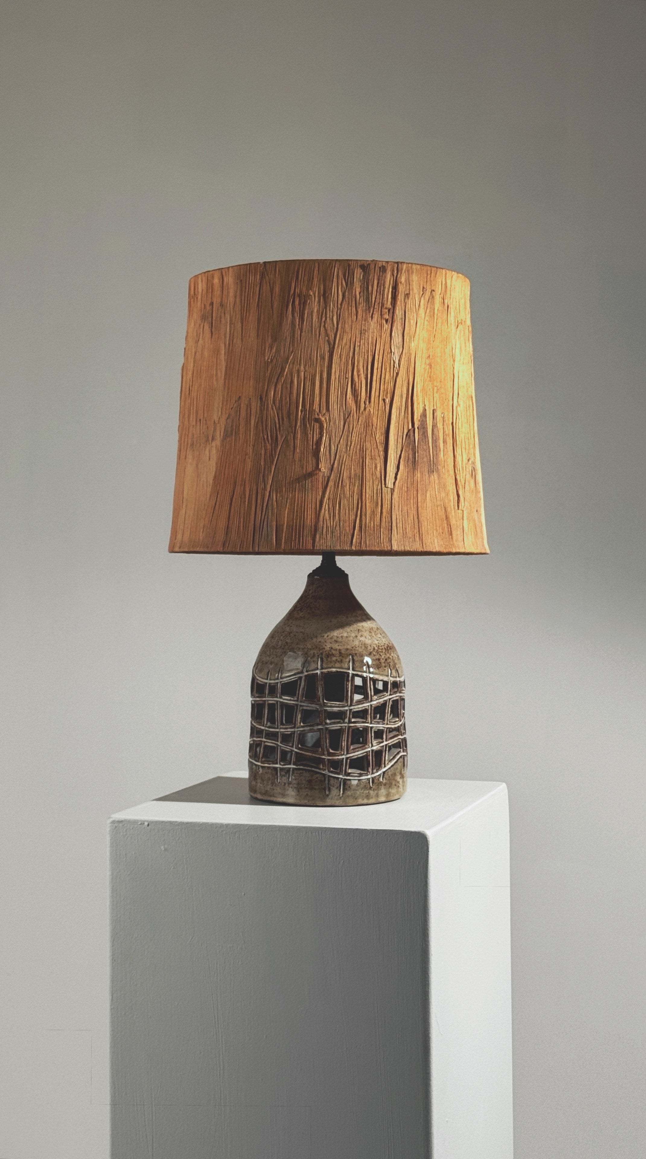 Pierced ceramic lamp by Robert Pérot | The Oblist — earthy tones, vintage design