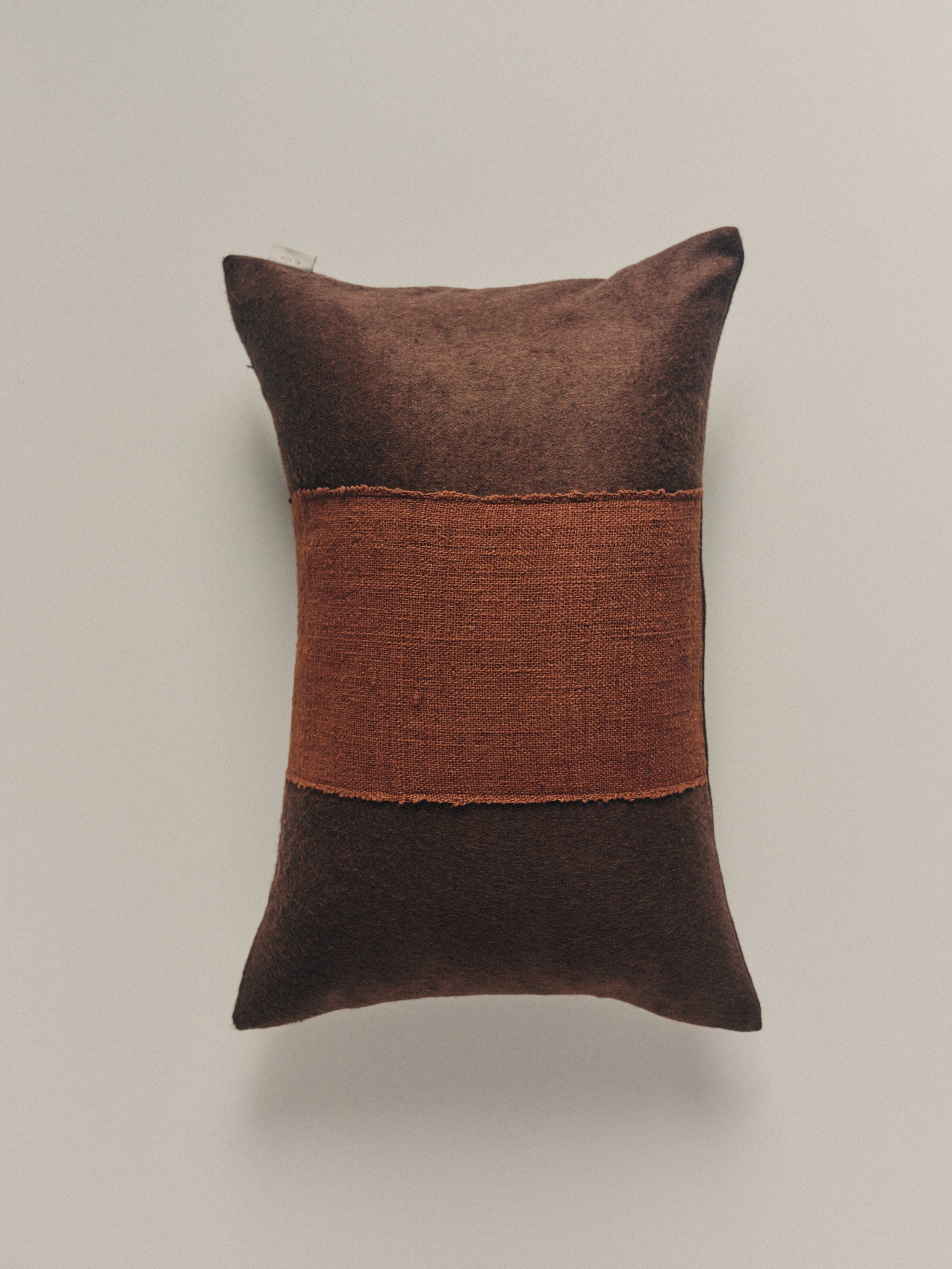 Handwoven brown cushion in wool & cotton by Elle La | The Oblist