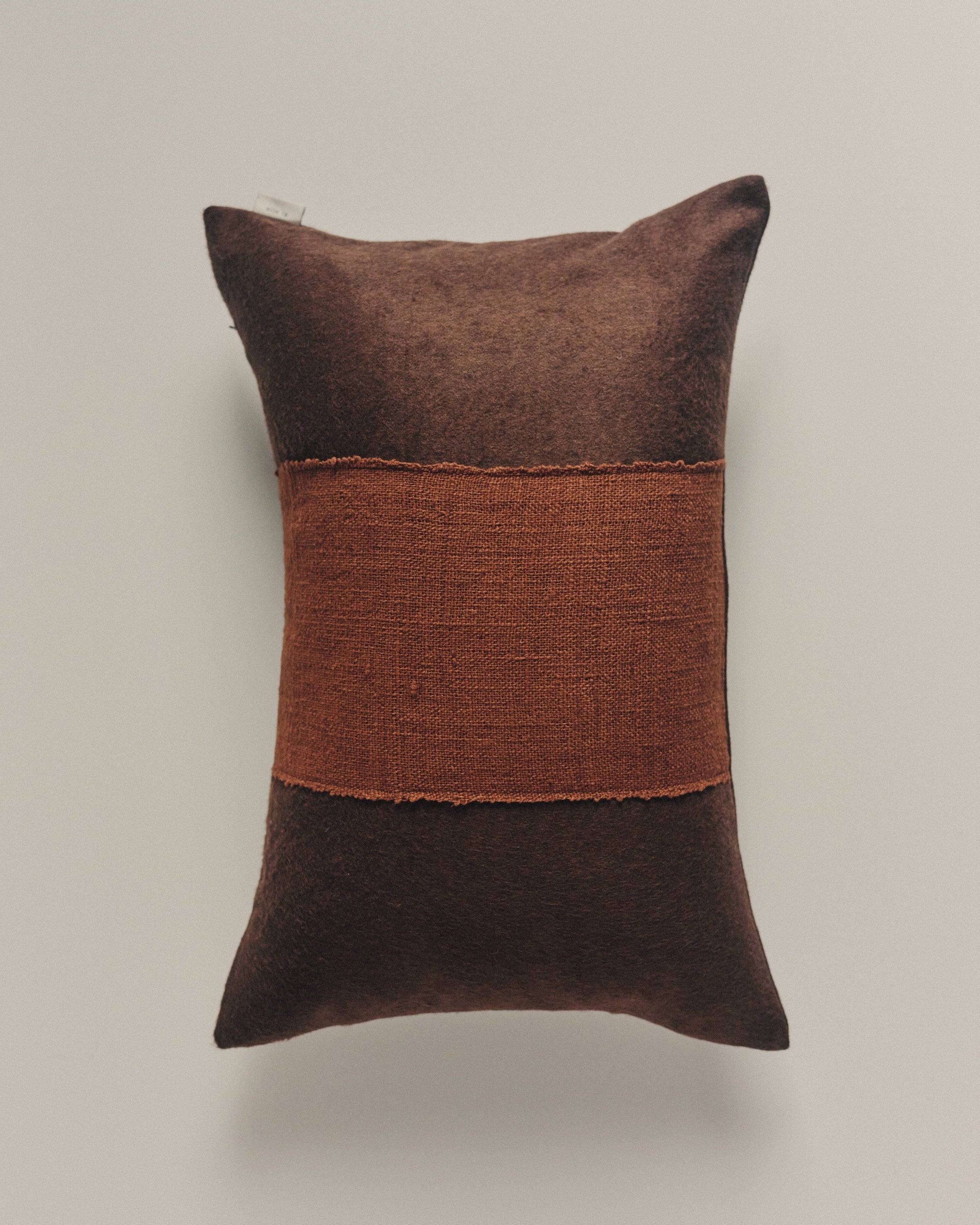 Handwoven brown cushion in wool & cotton by Elle La | The Oblist