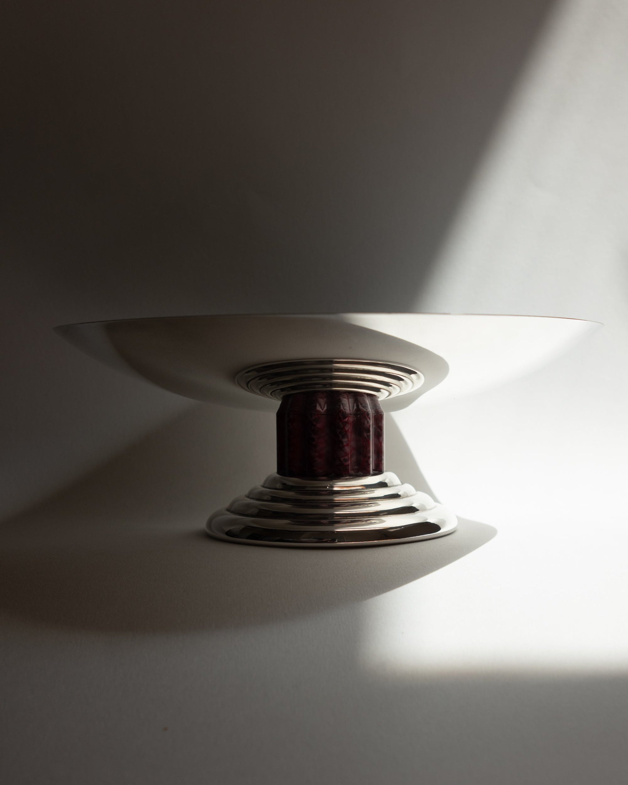 Jean Puiforcat Archival French Art Deco Silver-Plated and Red Lacquer Tazza Centerpiece by Trove Paris