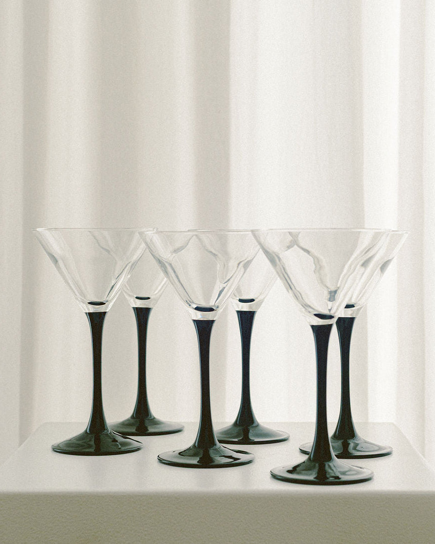 Luminarc Domino Martini Glasses by Arcā Collections | The Oblist — clear glass with black stems