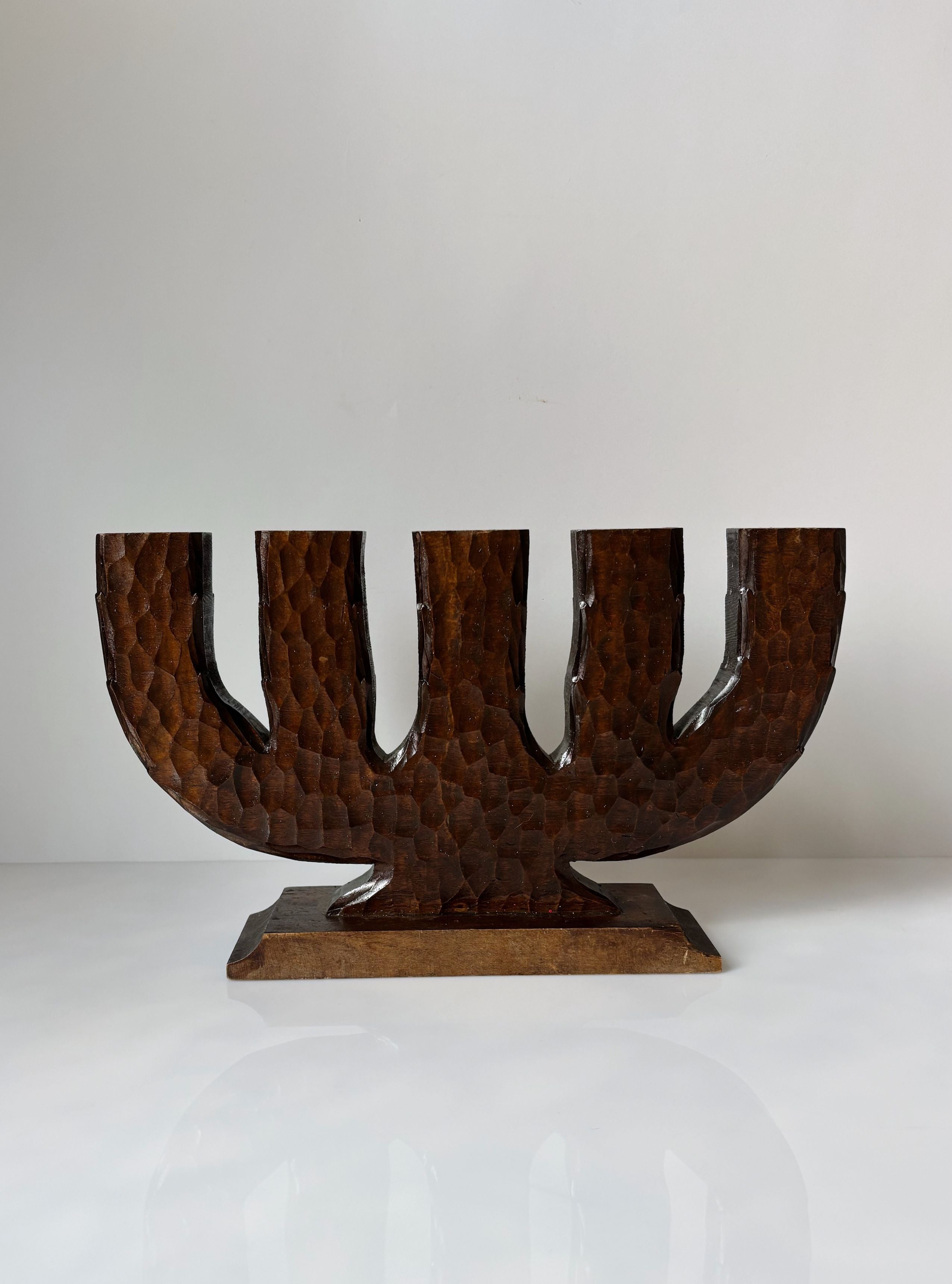 Handcarved Wooden 5 Arm Candelabra, Sweden by Huerto | The Oblist — dark wood, handcrafted