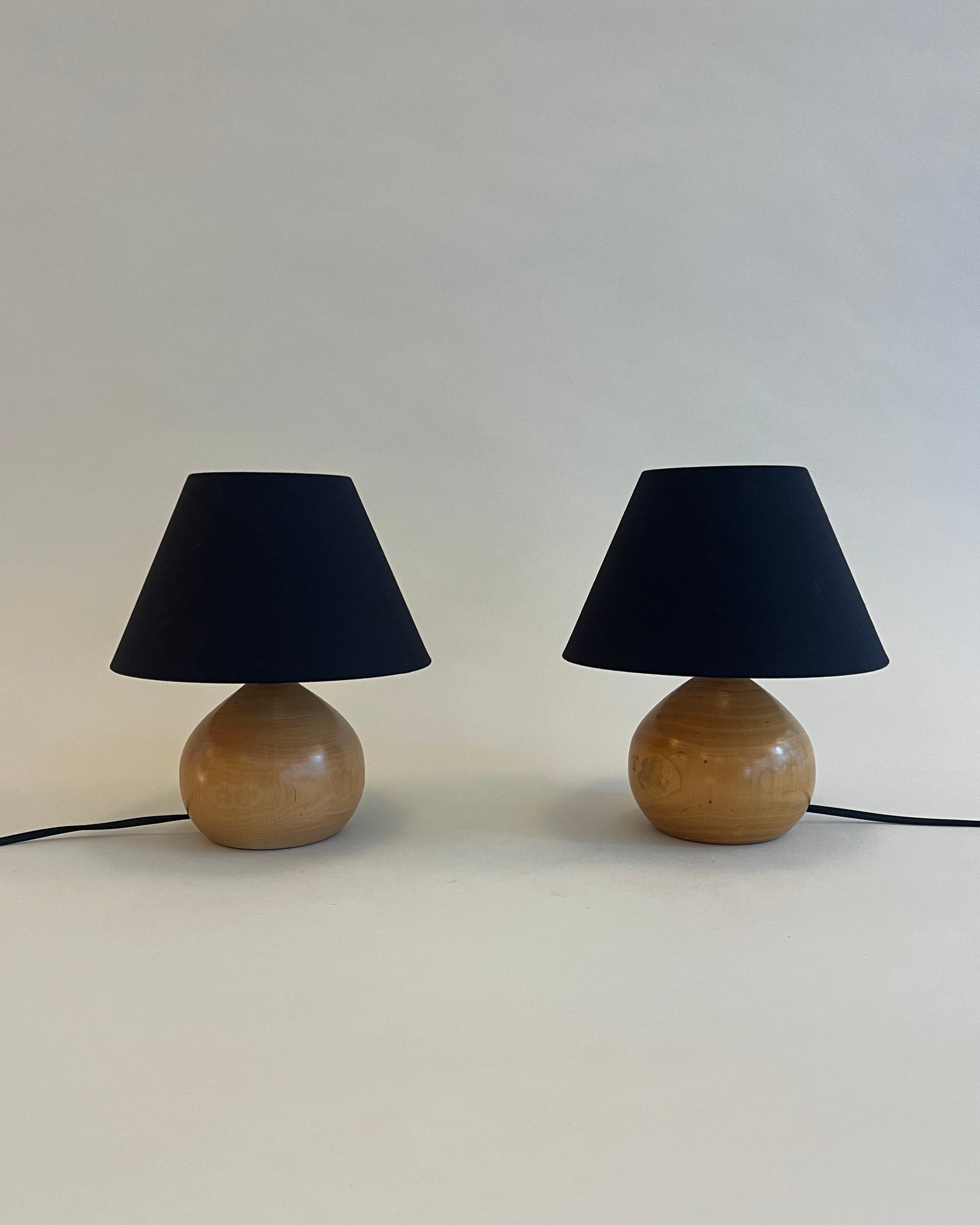 MURCIE PAIR OF LAMPS by SÒLER | The Oblist — handcrafted wood base, black shades