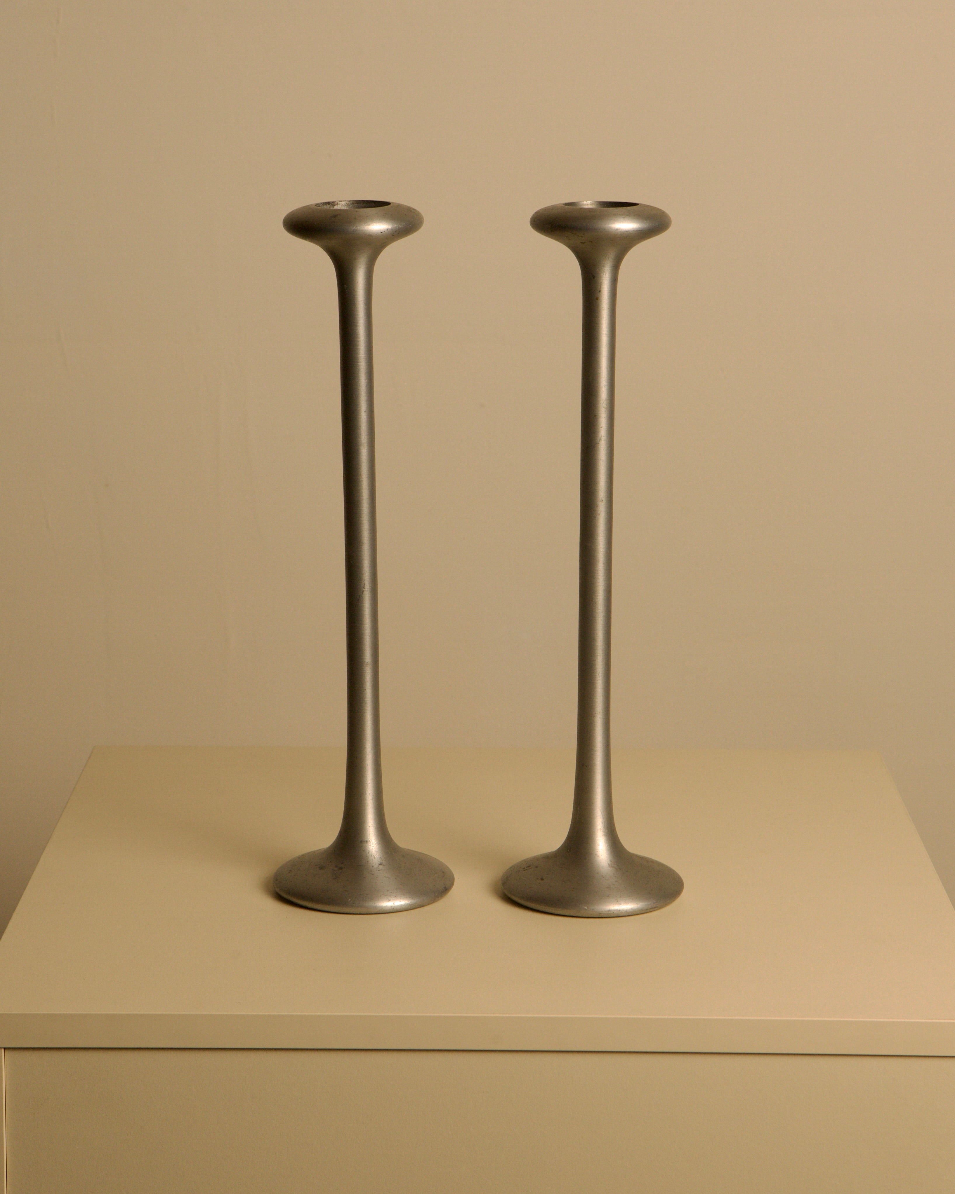 Pair of 80s Cast Aluminum Candleholder