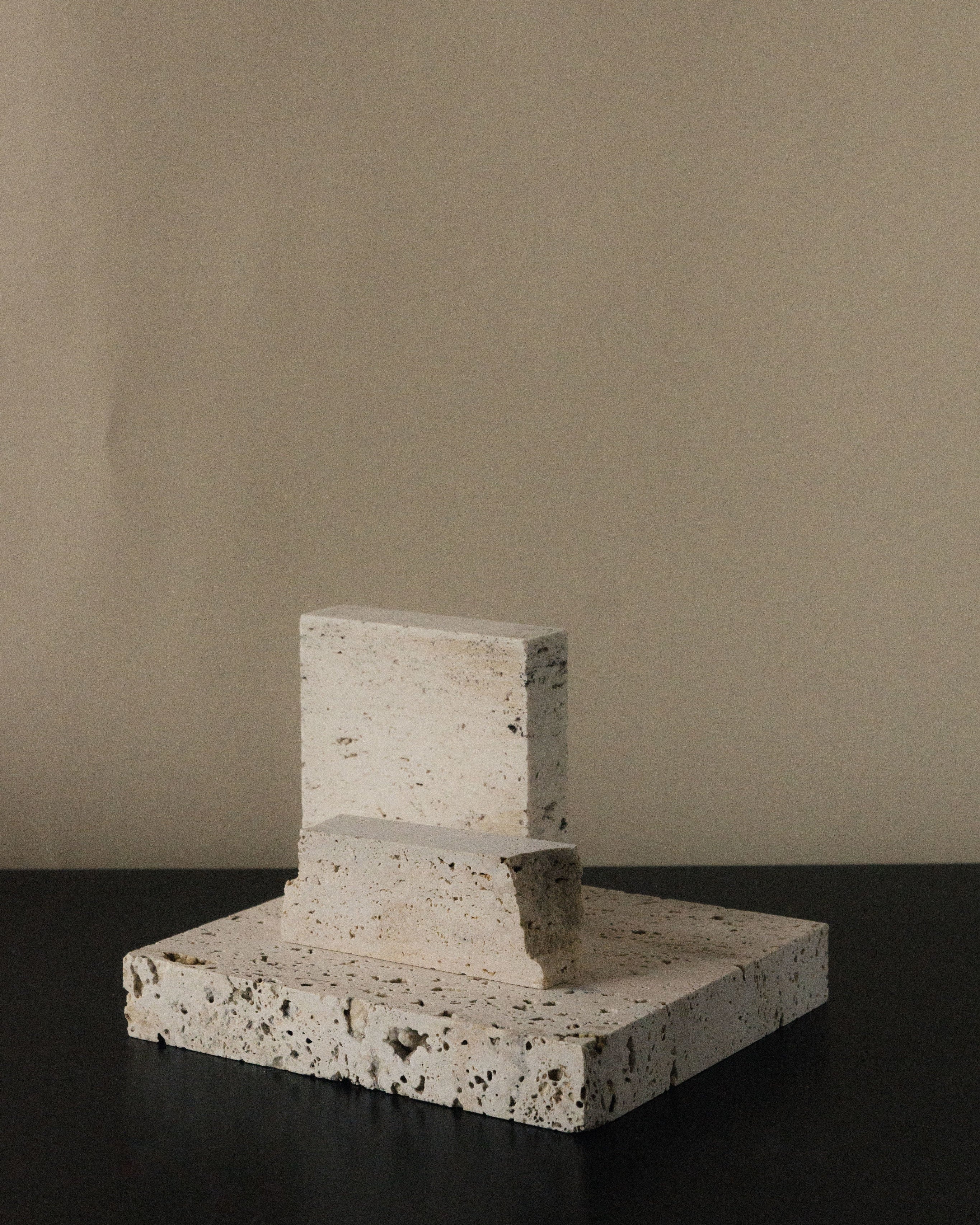 Monument II - Handmade Travertine Marble Bookstand by COSEINCORSO | The Oblist — natural stone, neutral color