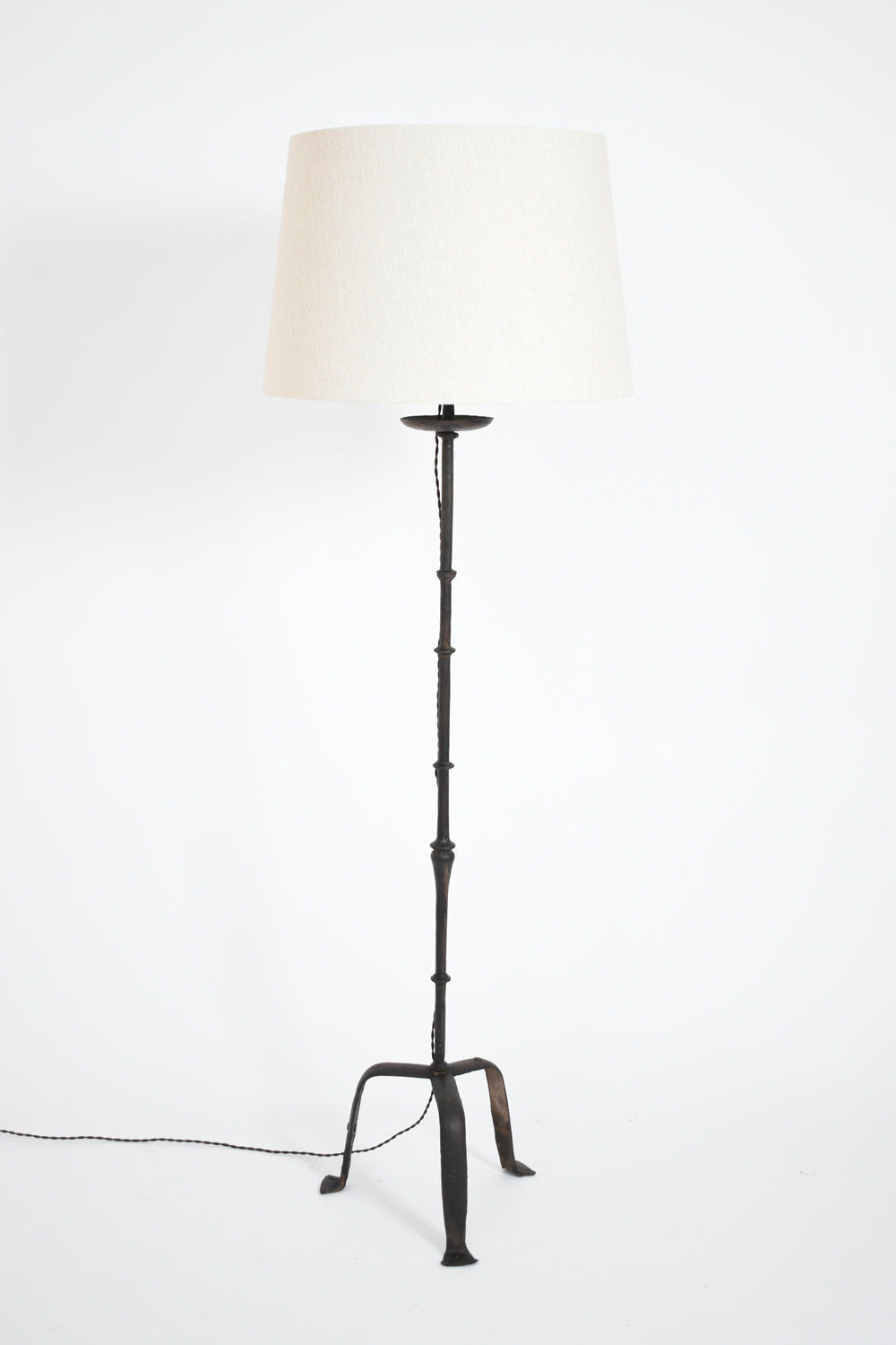 Wrought Iron Tripod Floor Lamp, XVIIIth c.