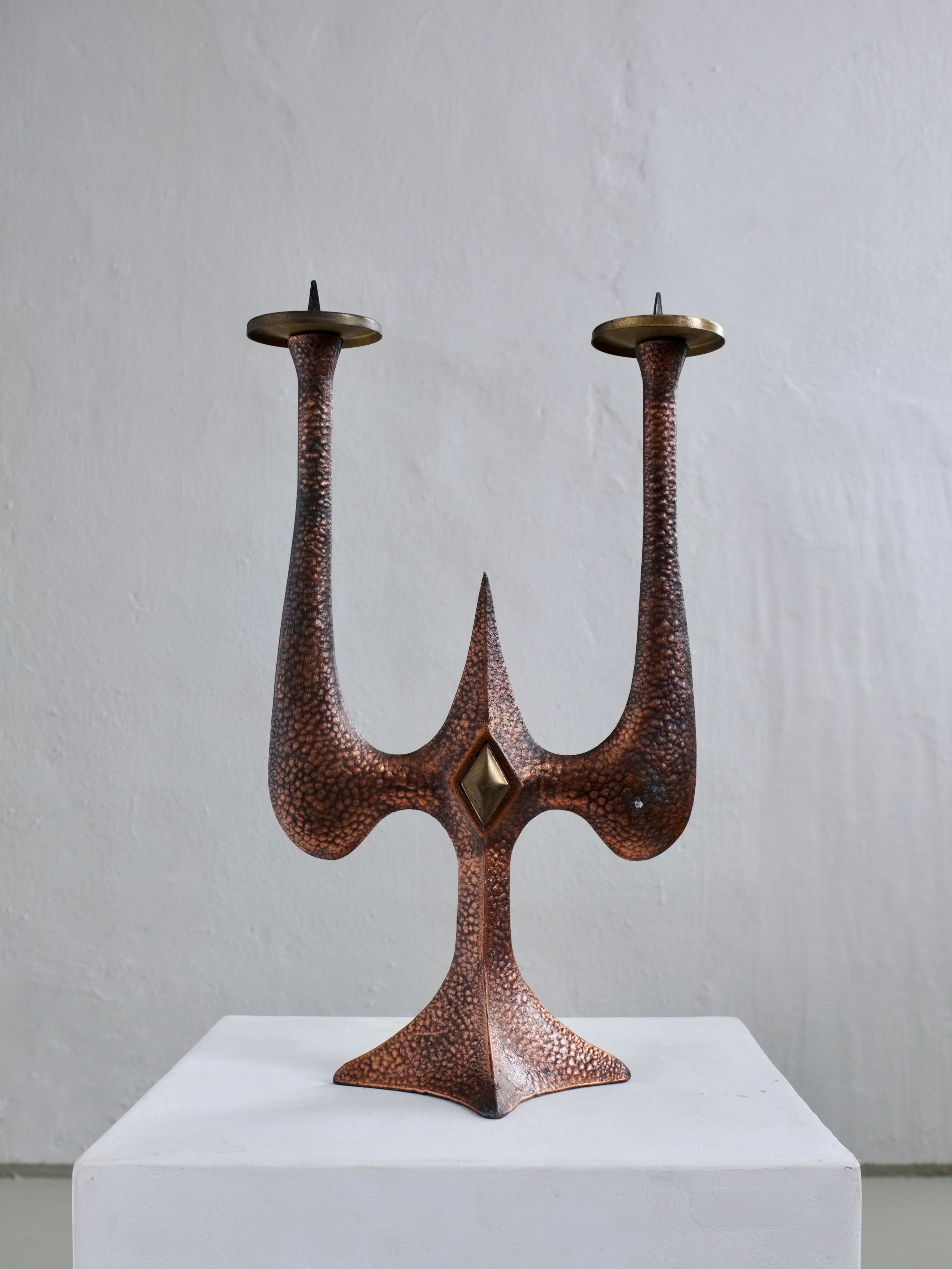 Brutalist Copper Brass Candle Holder, 1960s