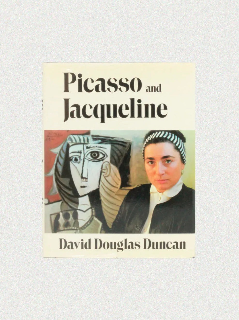 The book cover features an intimate portrait of a woman, a stylized painting of her, and the text "Picasso and Jacqueline" in bold letters. At the bottom, Boga Avante Shop's name is displayed.