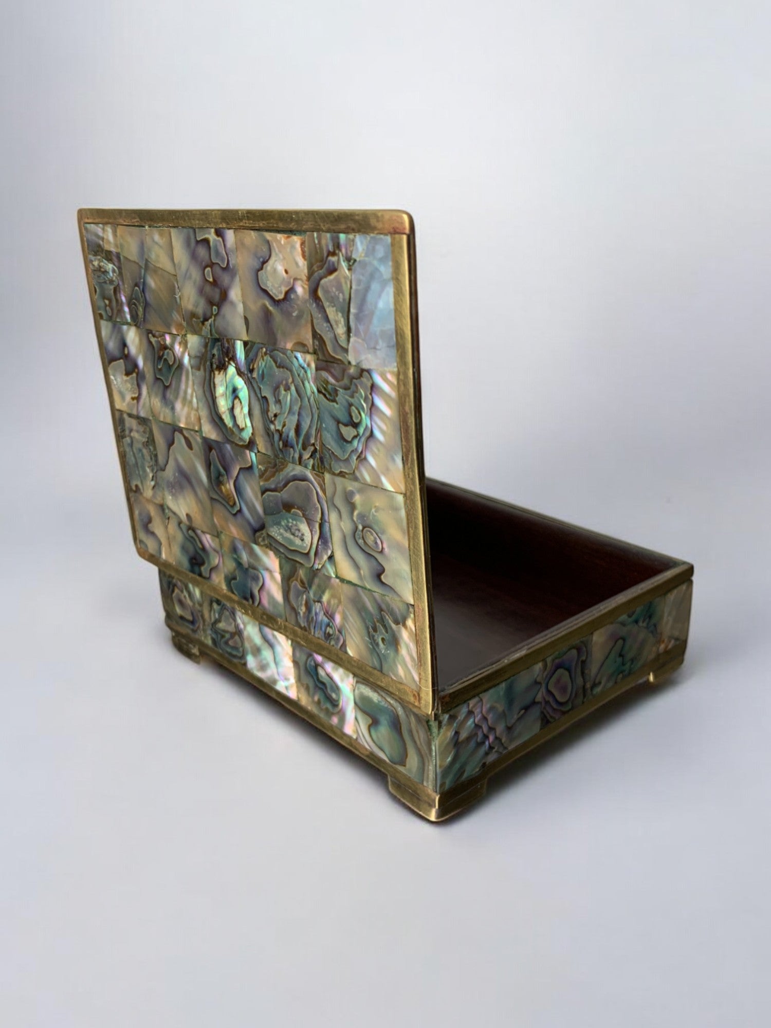 Abalone Shell box, Alpaca and Wood, Mexico, 1970's