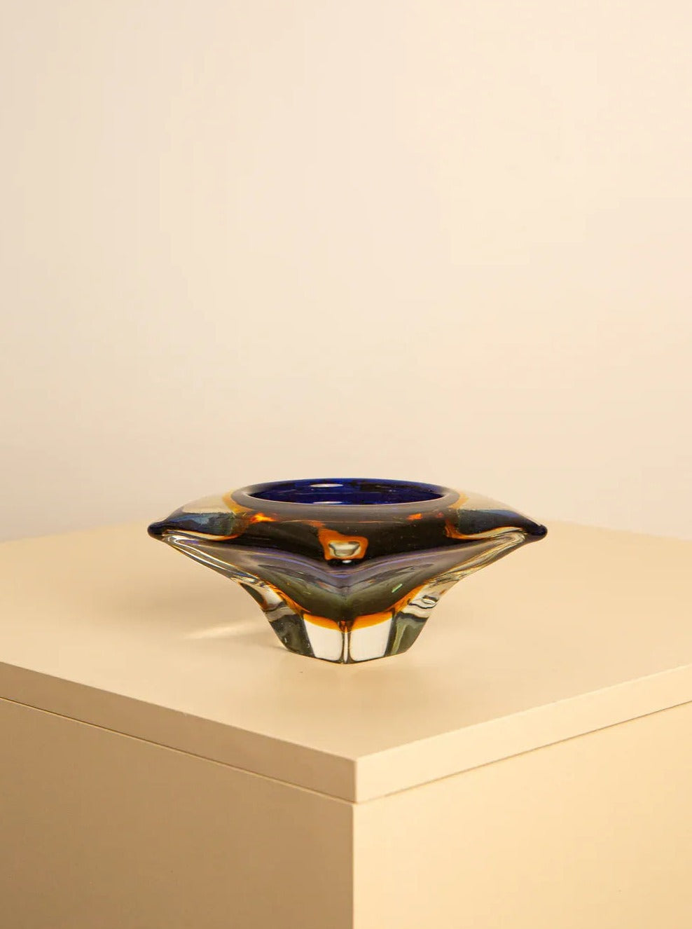 Large 60's Blue Murano Vide Poche glass dish with swirling design