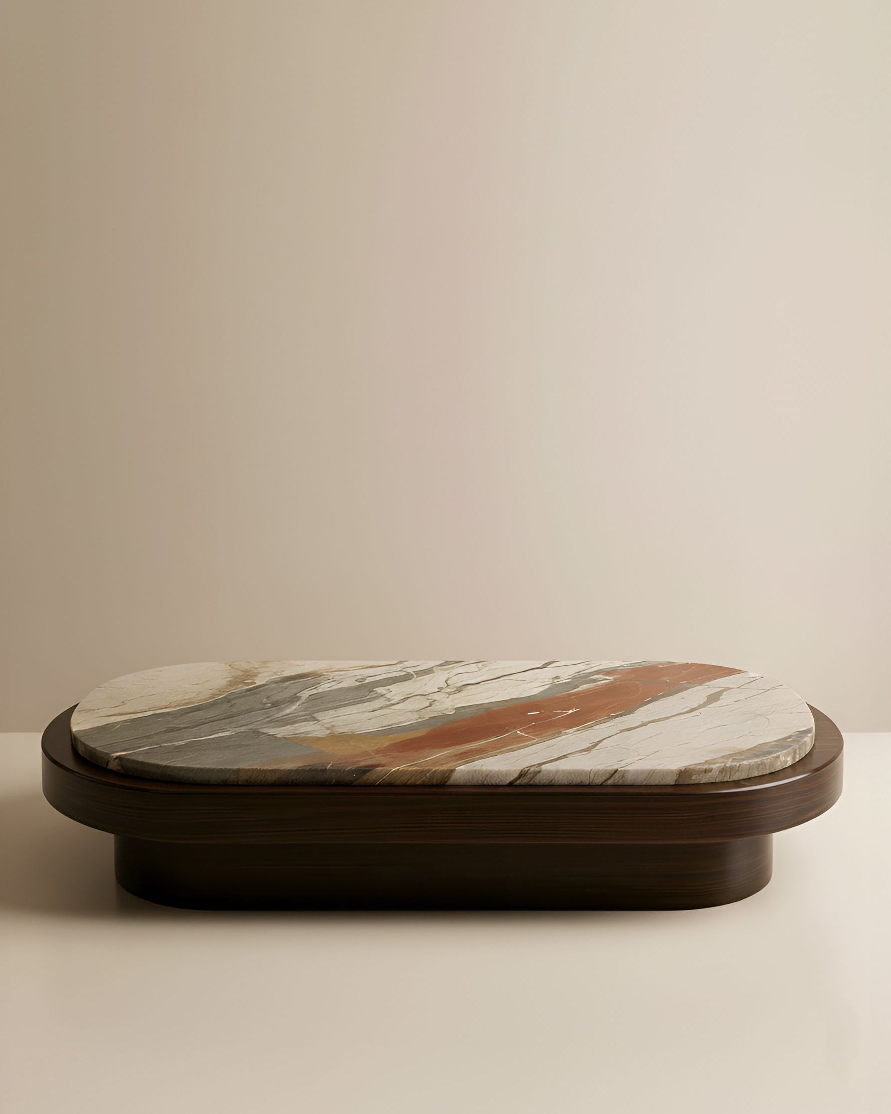 Table basse en bois Mirage et marbre Breccia Fantastica