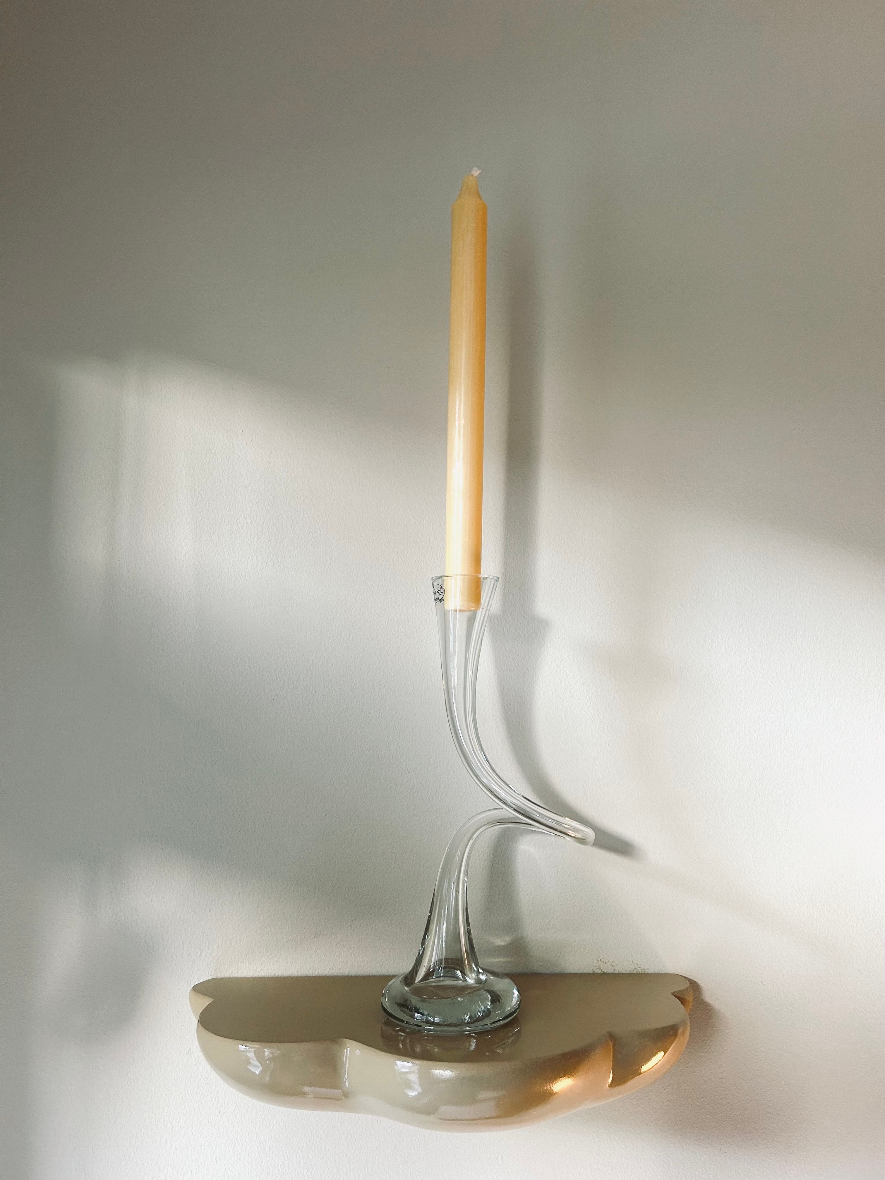 Beautiful swirl glass candleholder with intricate patterns and delicate design