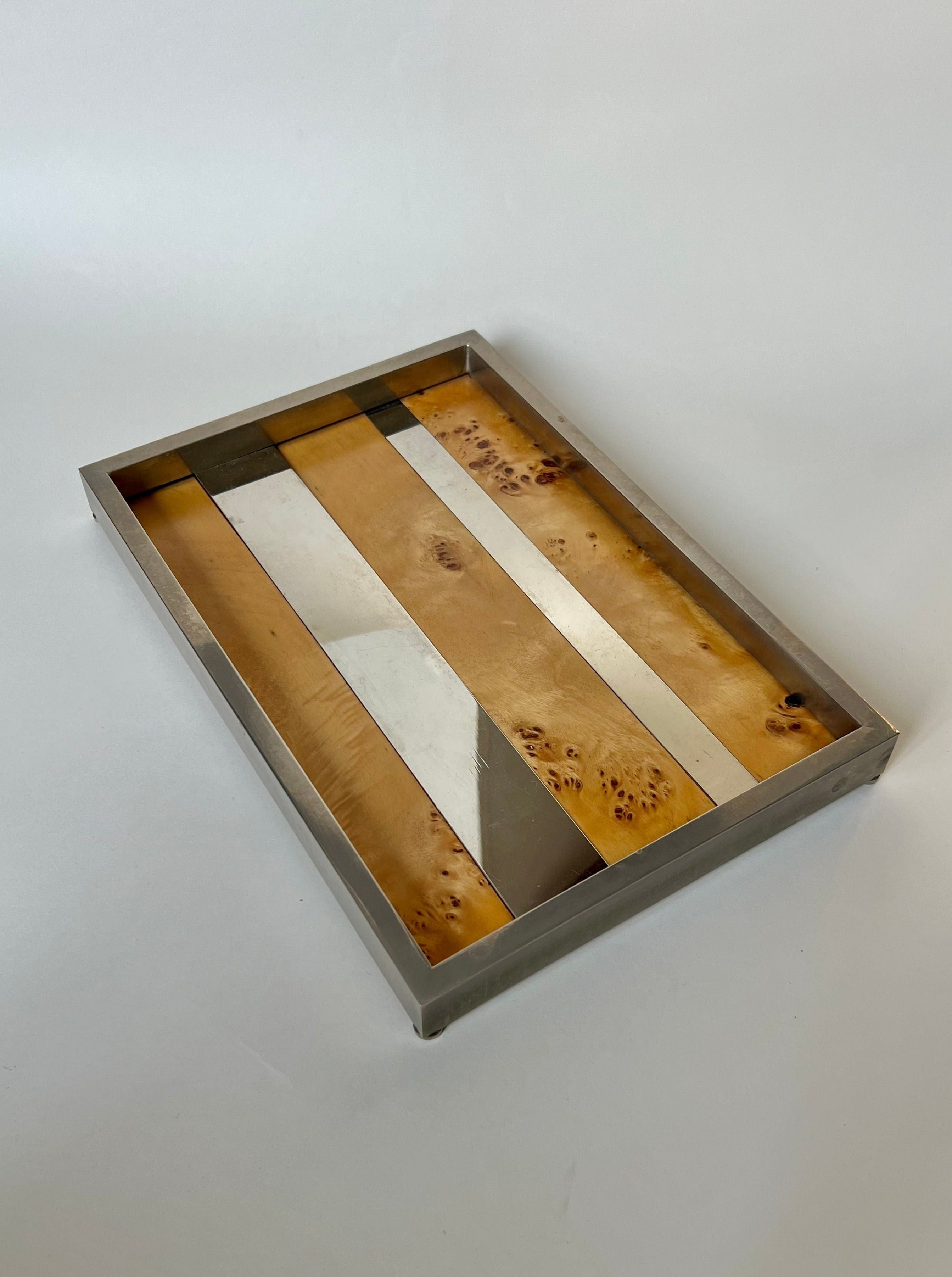 70s Wood and Metal Tray