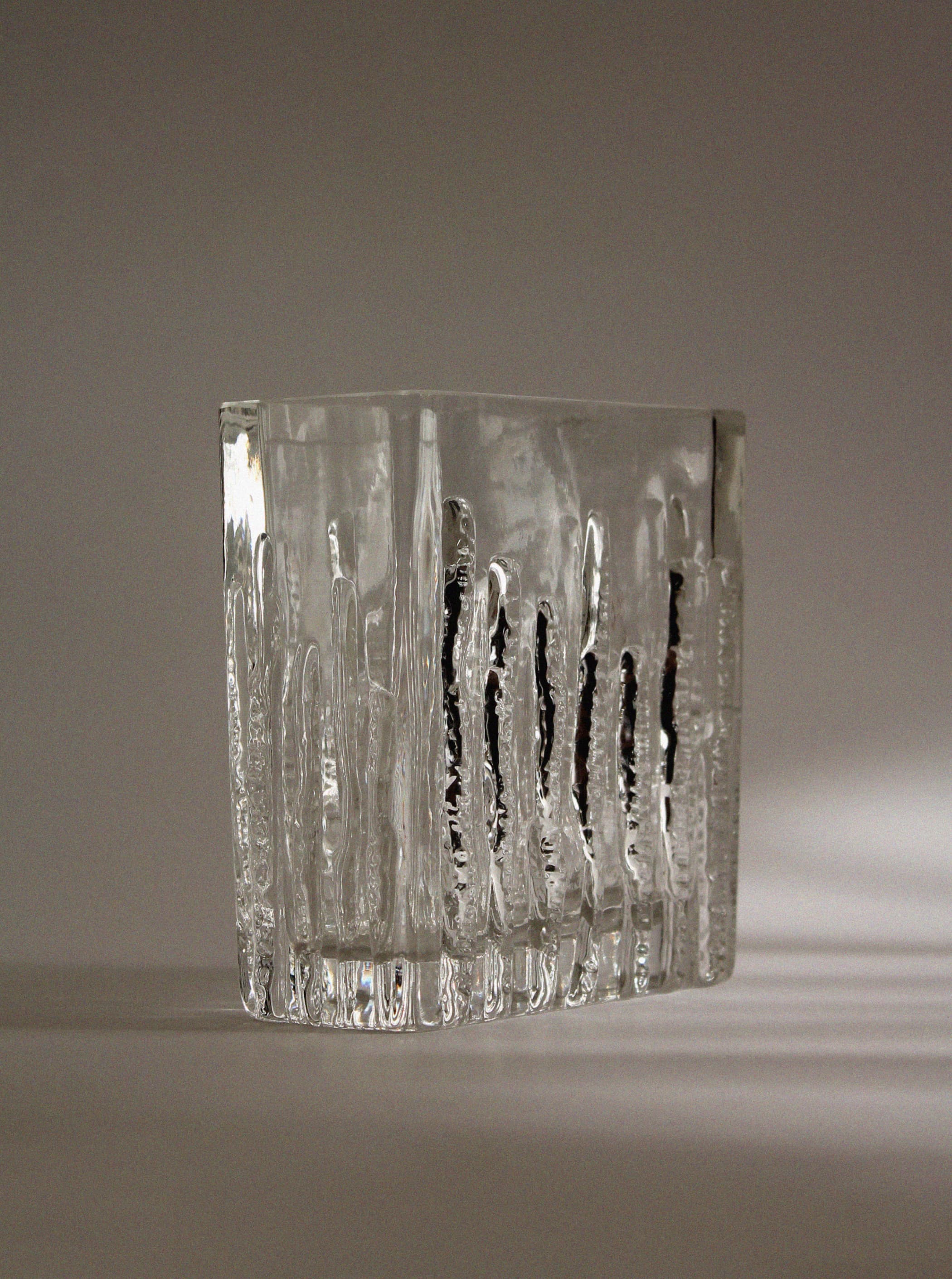Kosta Sweden ice glass vase with textured vertical ridged pattern